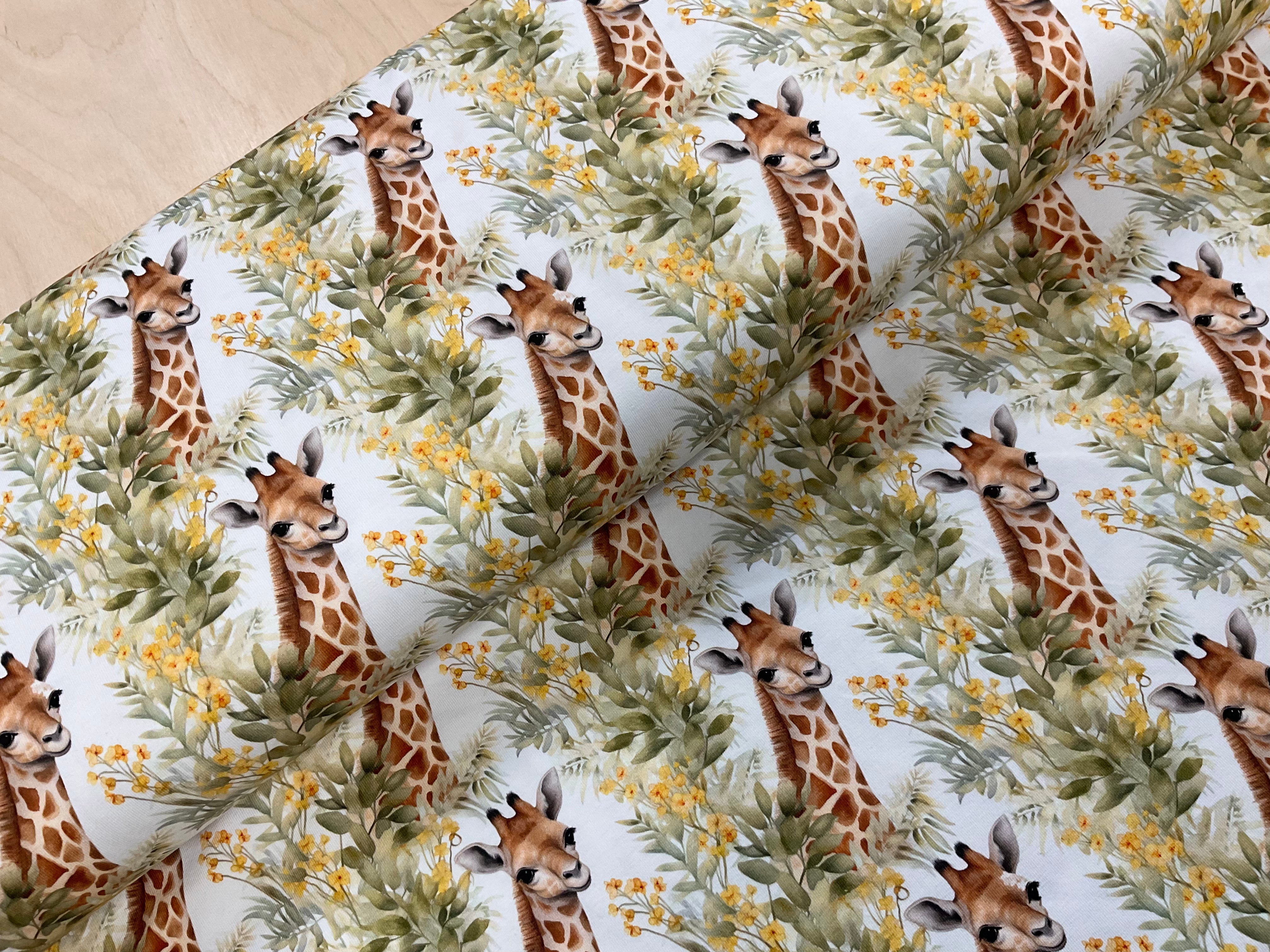 Giraffes and Flowers Cotton Jersey Fabric