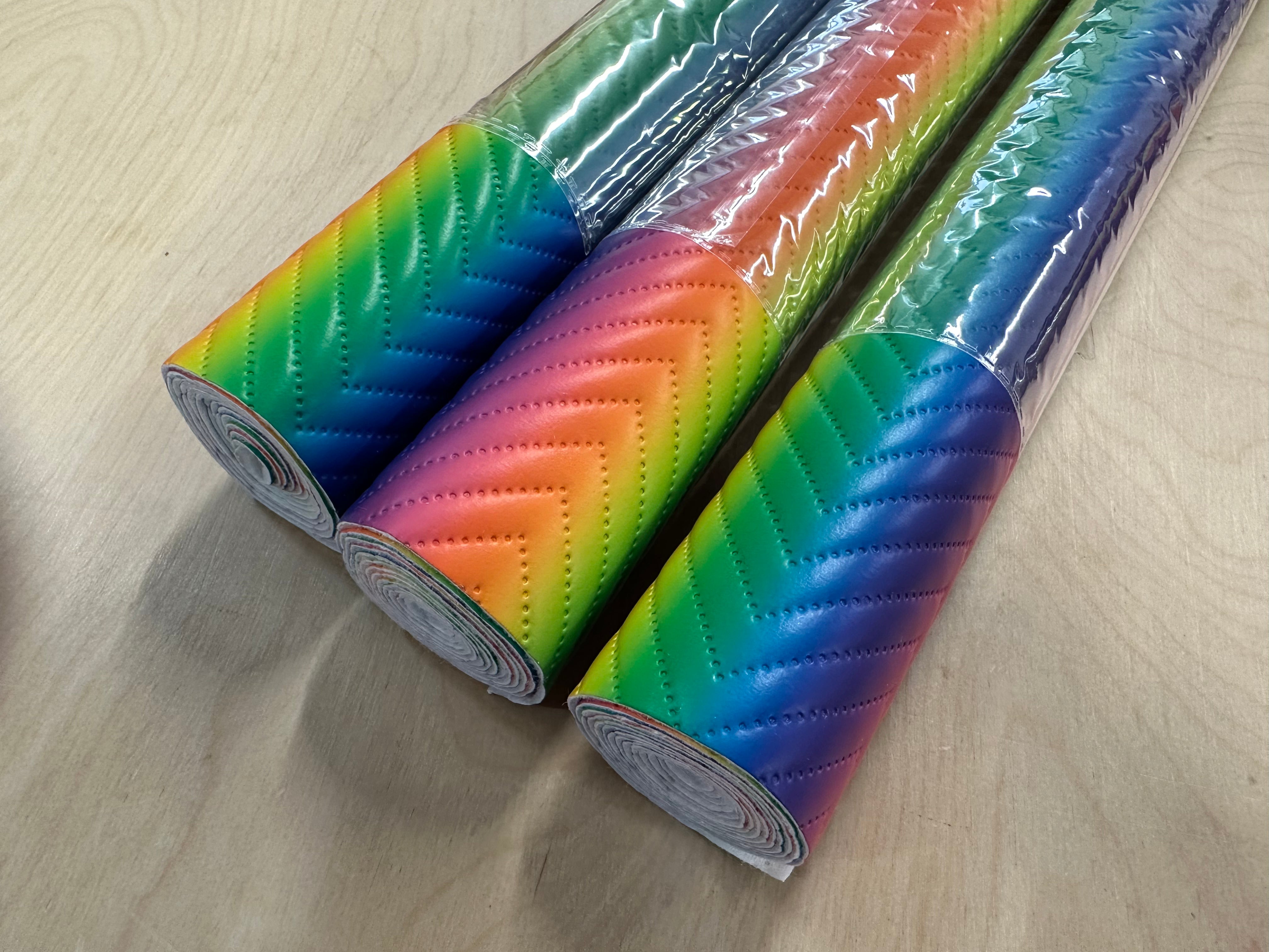 Bright Matt Rainbow Padded Herringbone Faux Leather Vinyl - Various Sizes