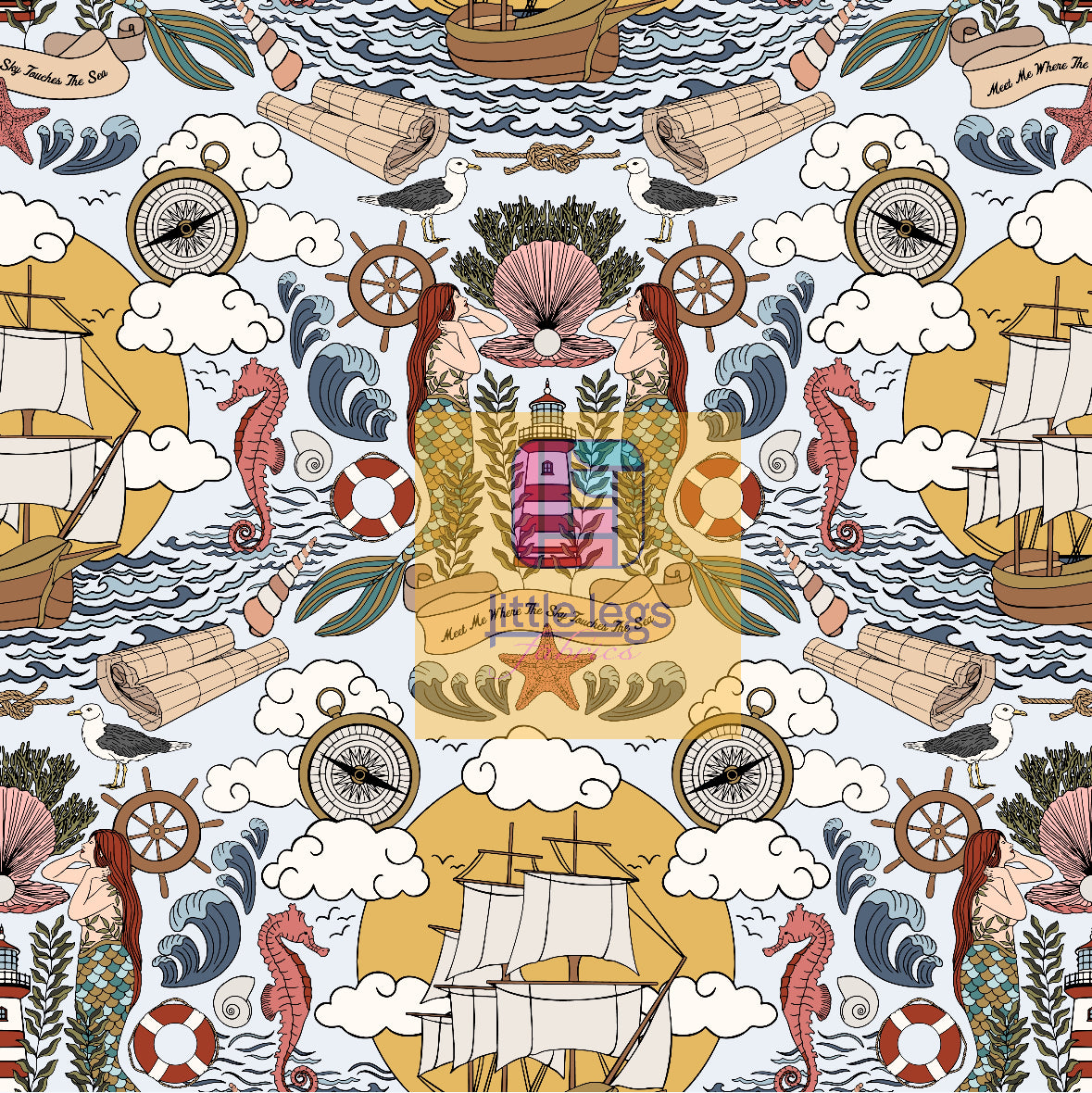 PRE ORDER Tales of the Sea Cotton Jersey Fabric - DUE IN STOCK EARLY JUNE