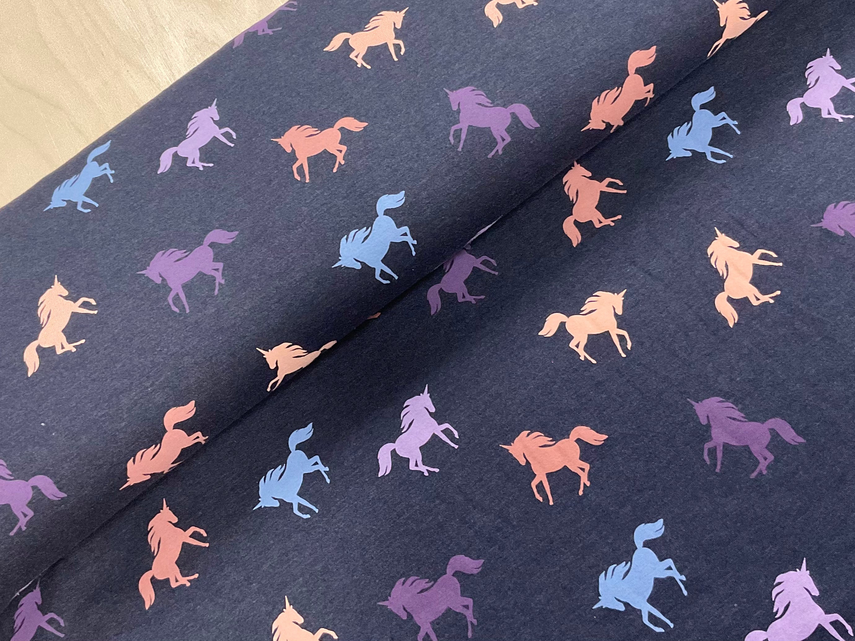 Unicorn Silhouettes on Melange Cotton Jersey Fabric