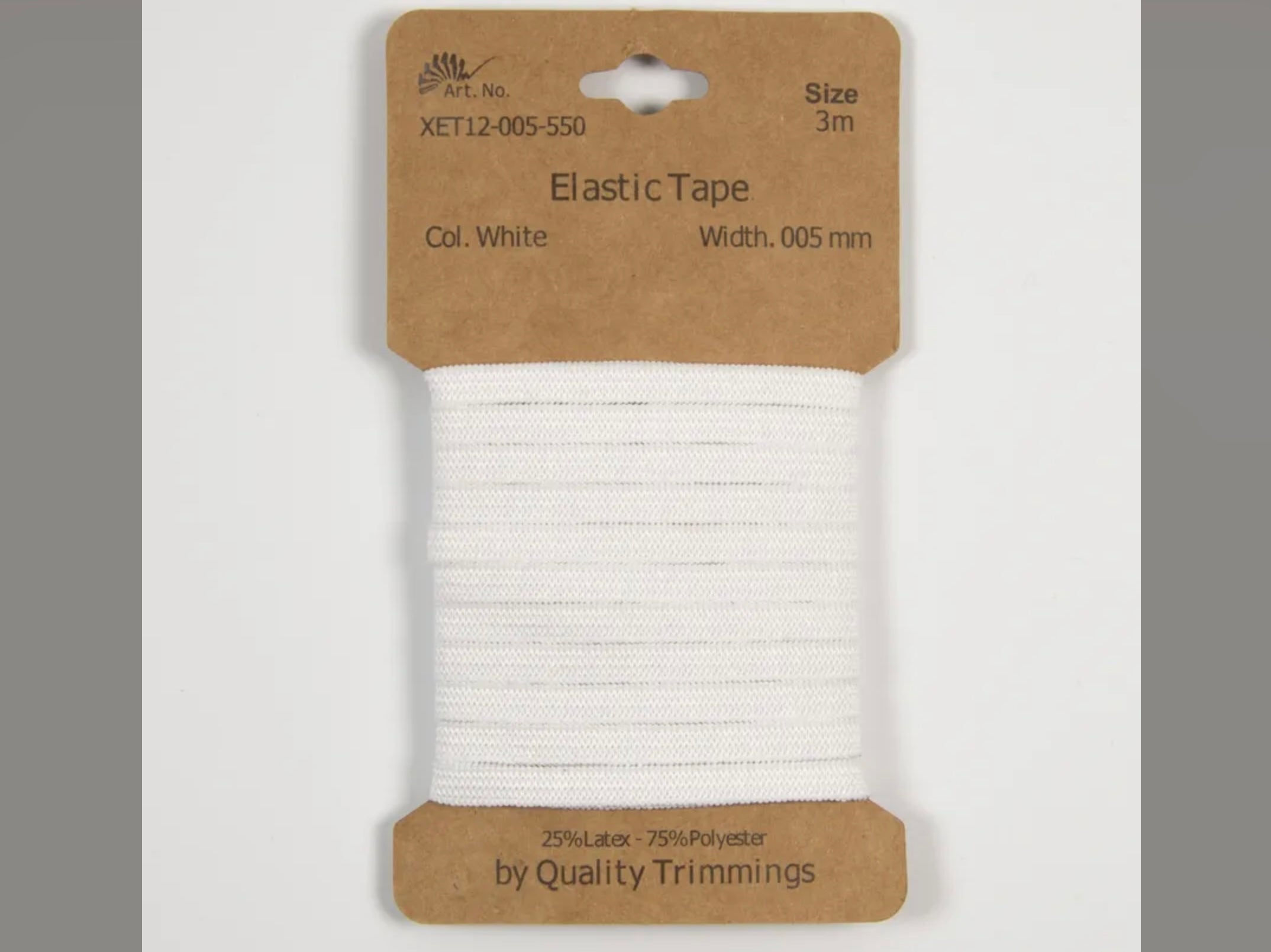 5mm x 3m White Elastic Tape