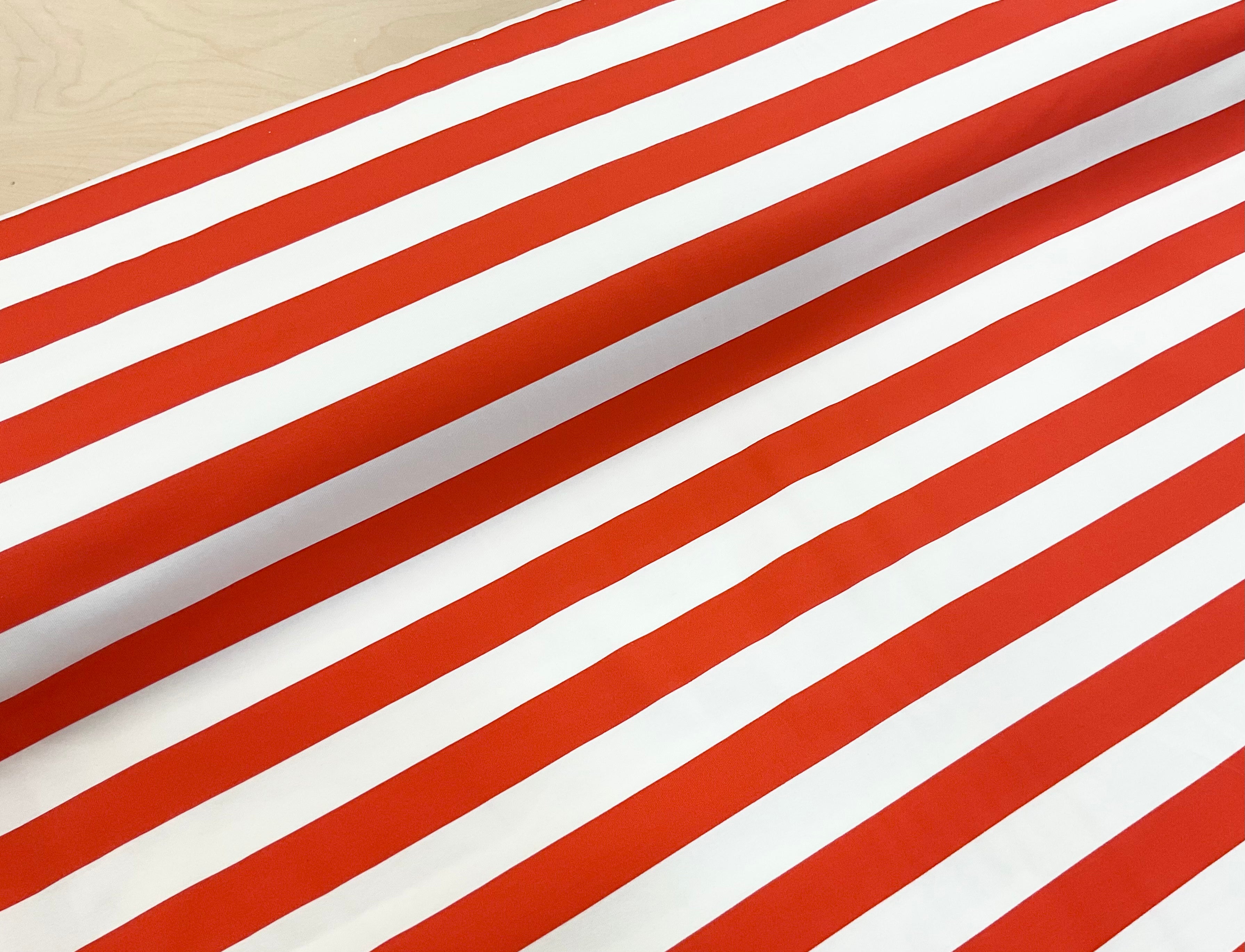 Red and White Stripes Cotton Jersey Fabric 28mm wide