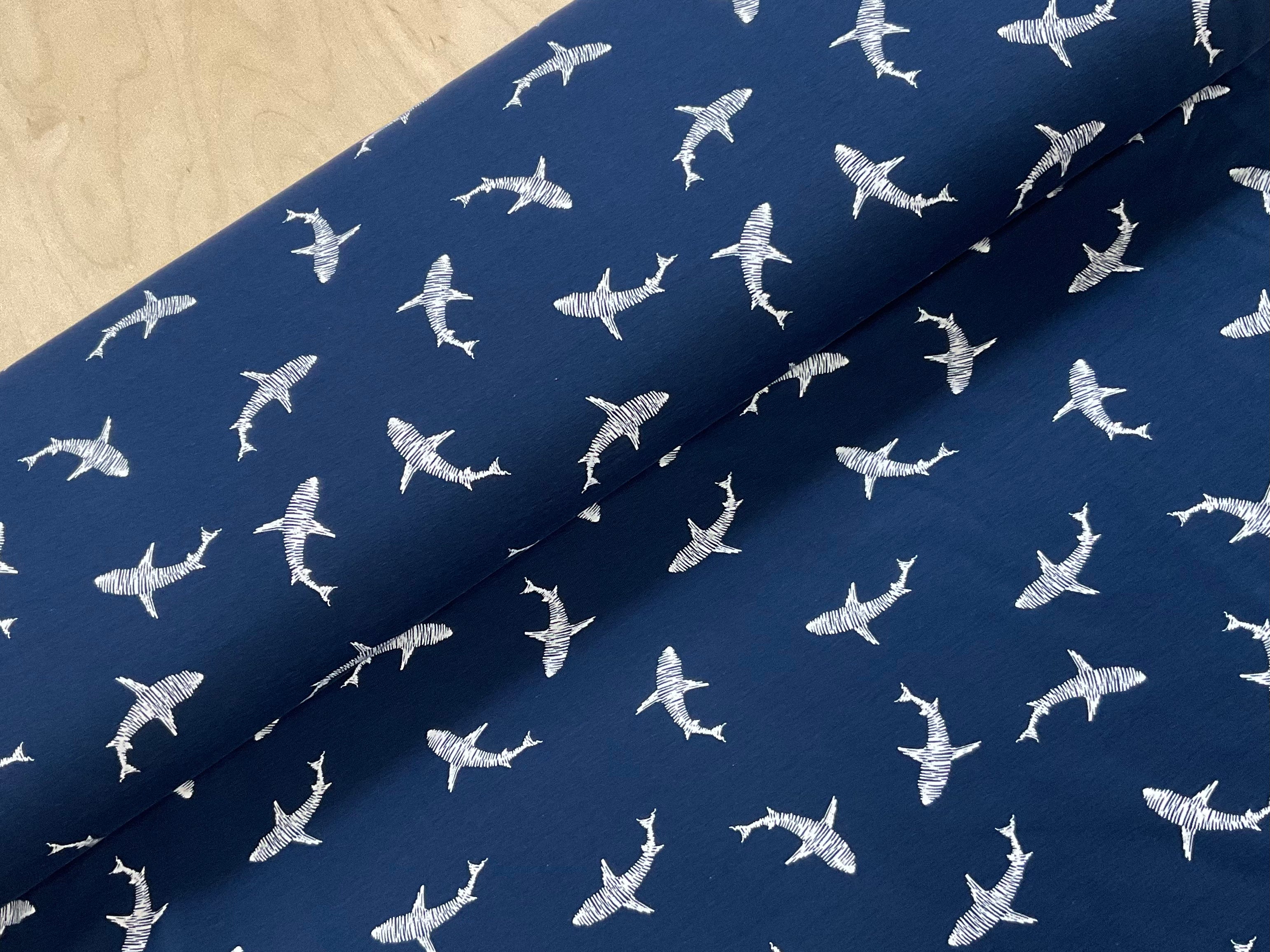 Shark Scribbles Cotton Jersey Fabric