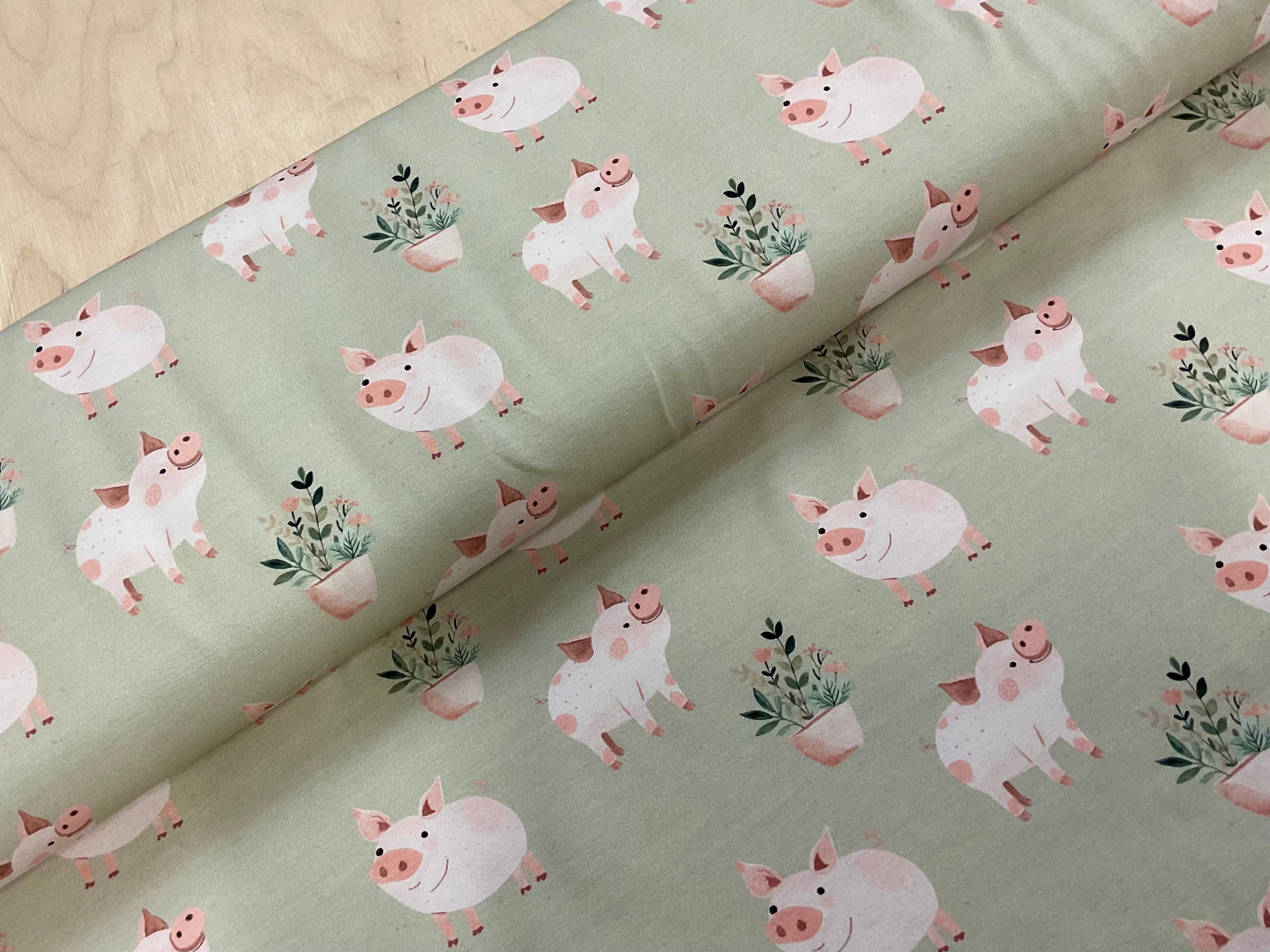 PRE ORDER On the Farm Collection - Pigs Cotton Jersey Fabric - DUE IN STOCK EARLY JUNE