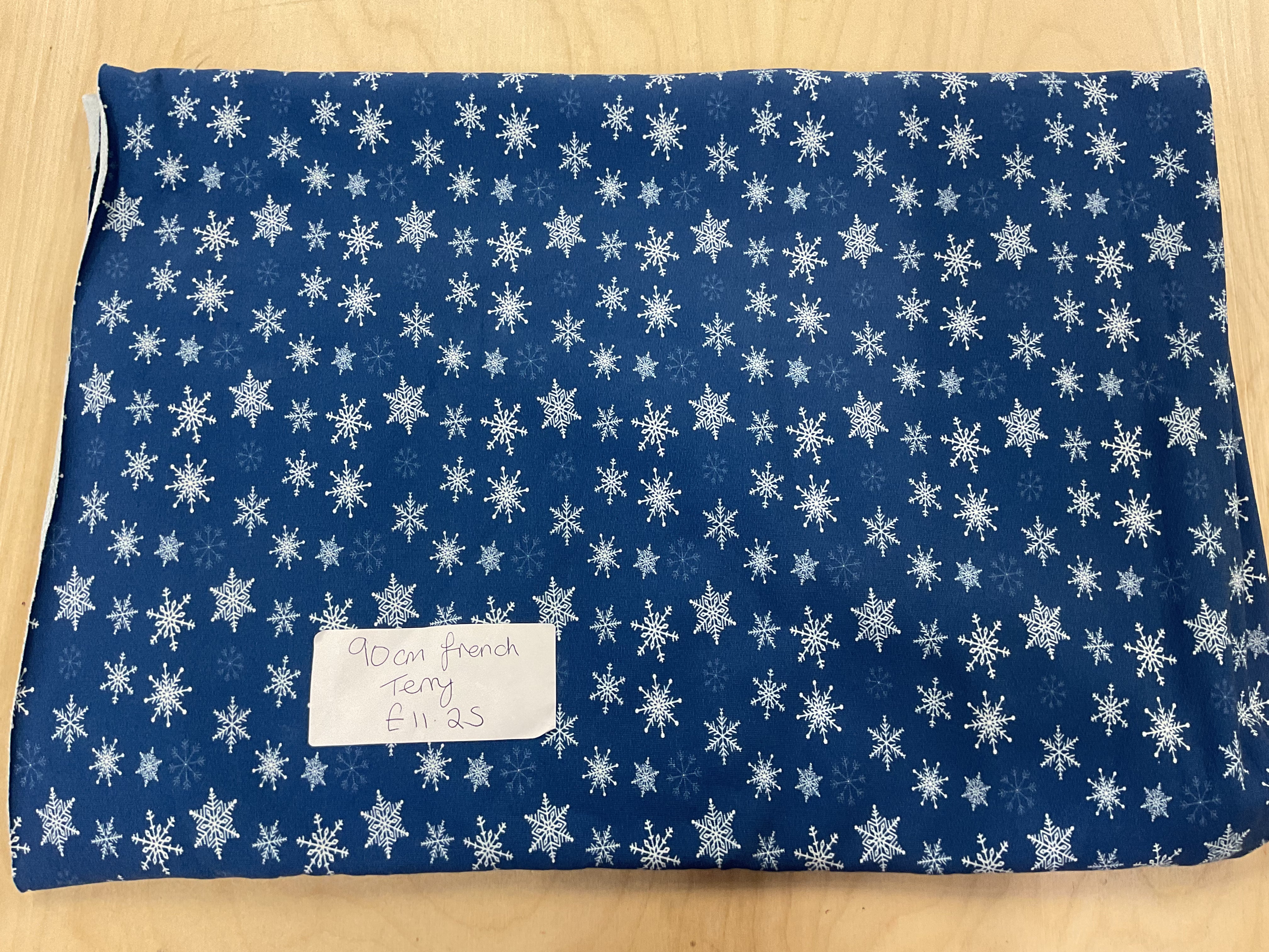 REMNANT -  90cm snowflakes on blue French terry