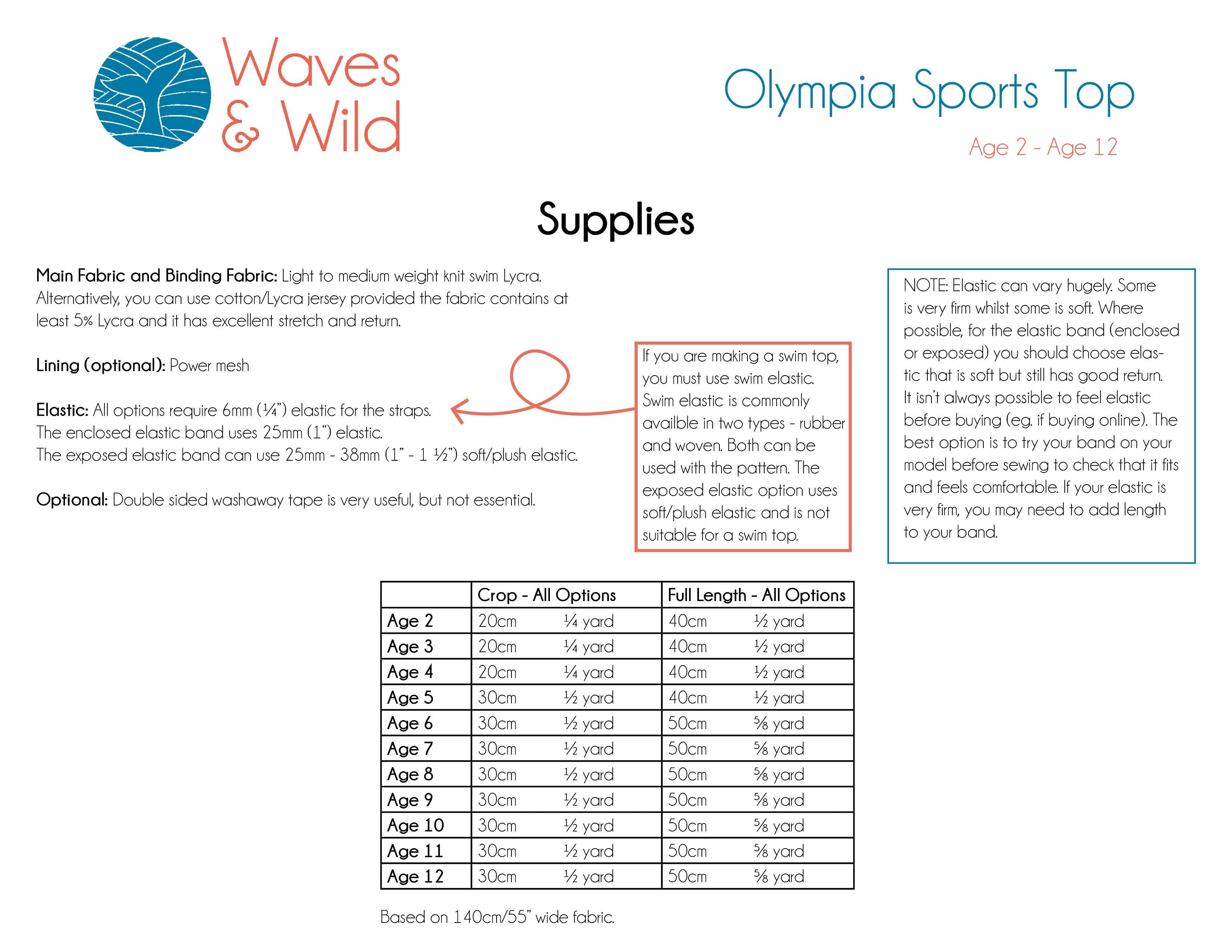 Olympia Sports Top Child Waves and Wilds Paper Pattern