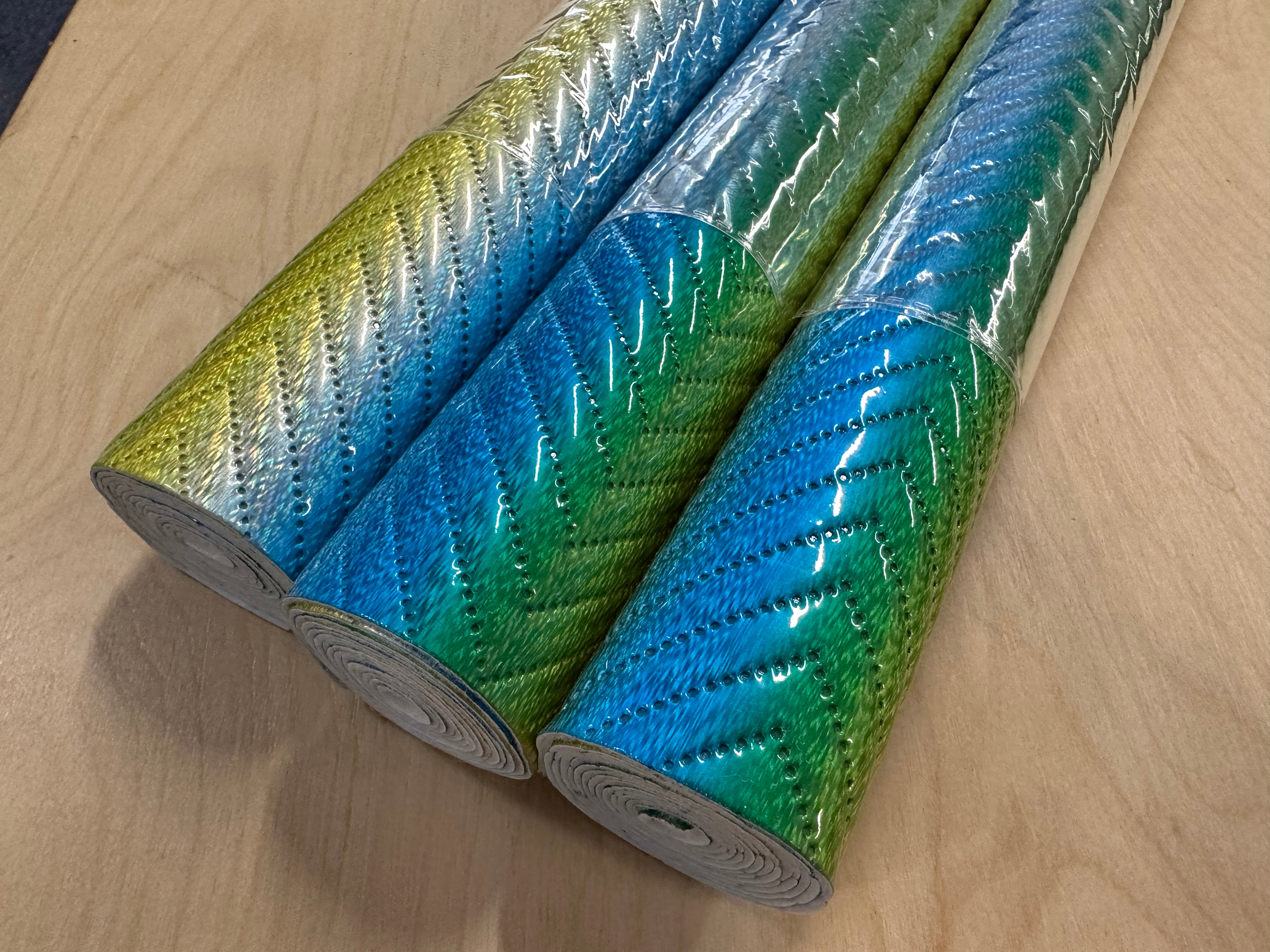 Turquoise, Yellow and Green Padded Herringbone Faux Leather Vinyl - Various Sizes