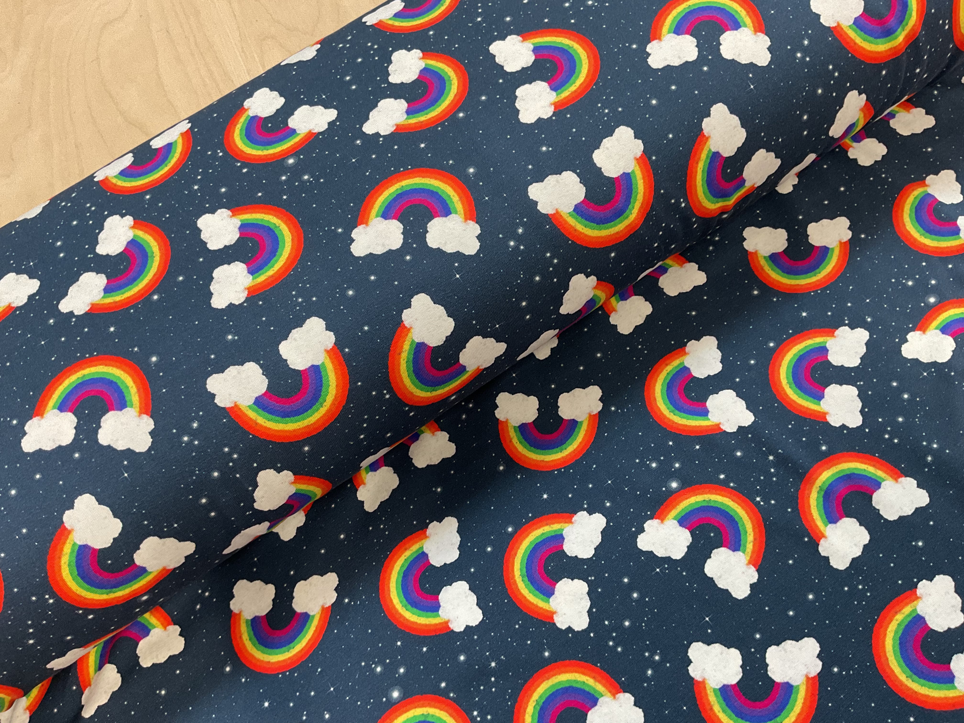 Galaxy Rainbows Organic Cotton Jersey Fabric