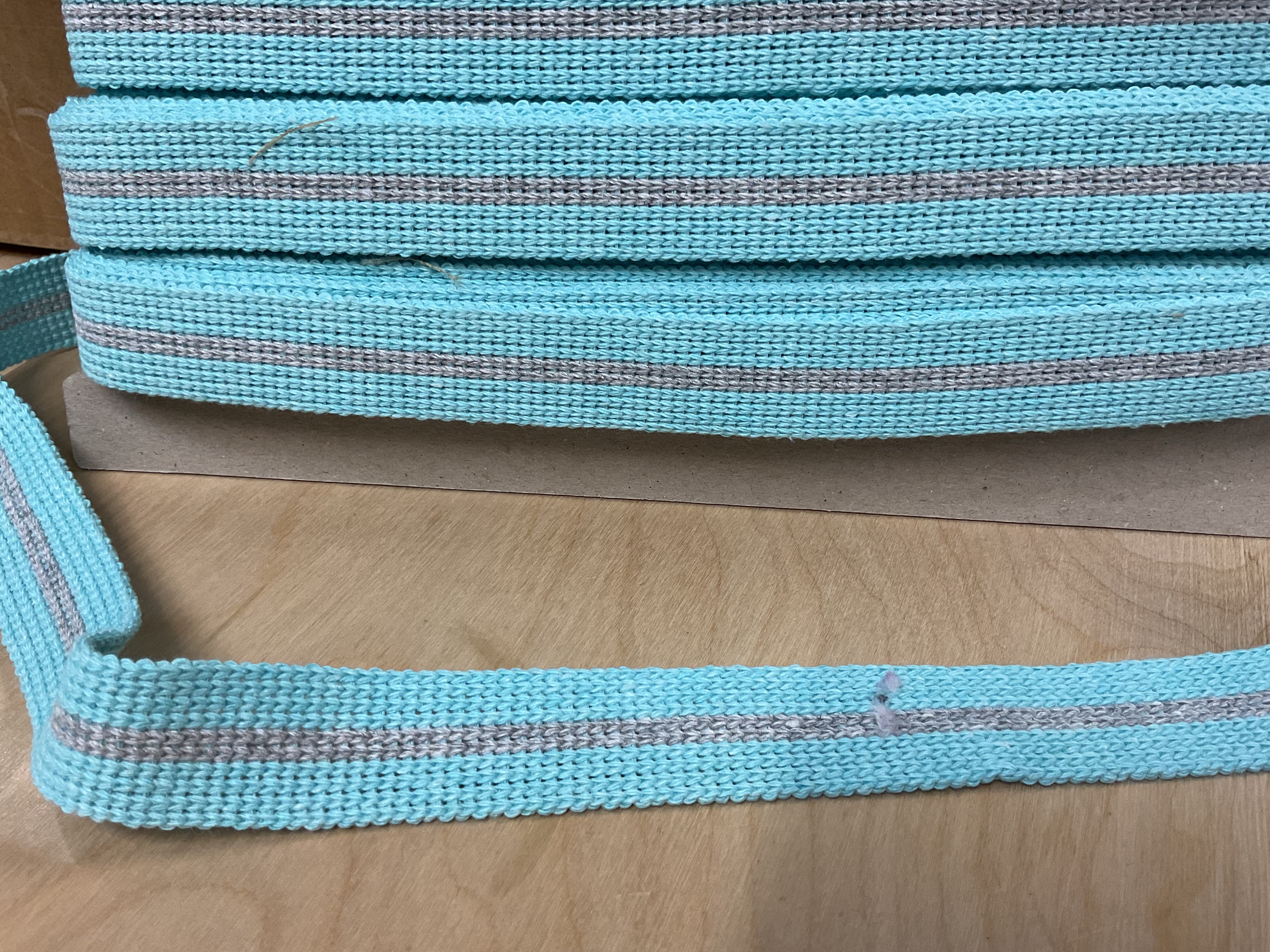 25mm Aqua Grey stripe Cotton Webbing Tape