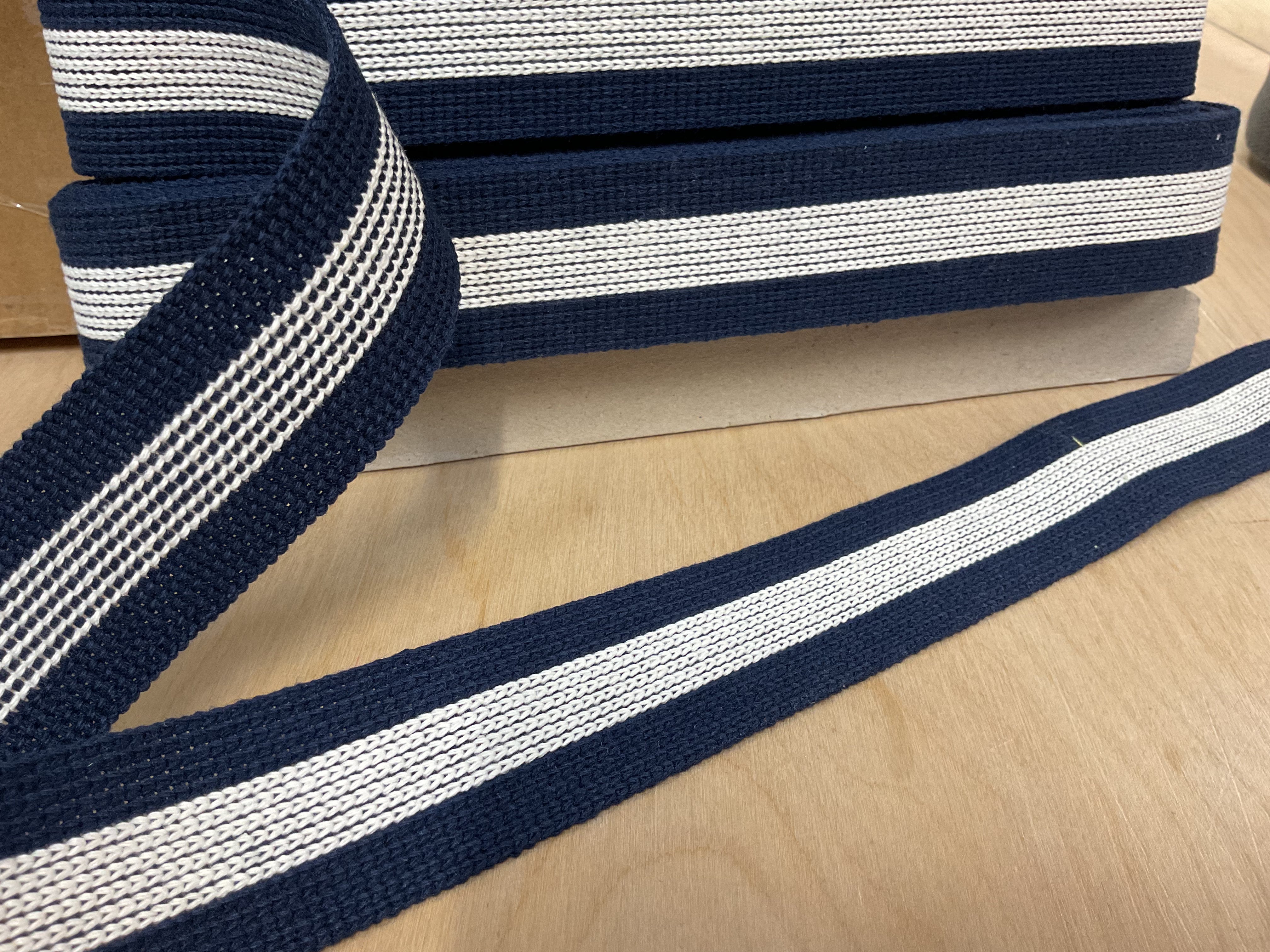 40mm Navy and white Stripe Cotton Webbing Tape