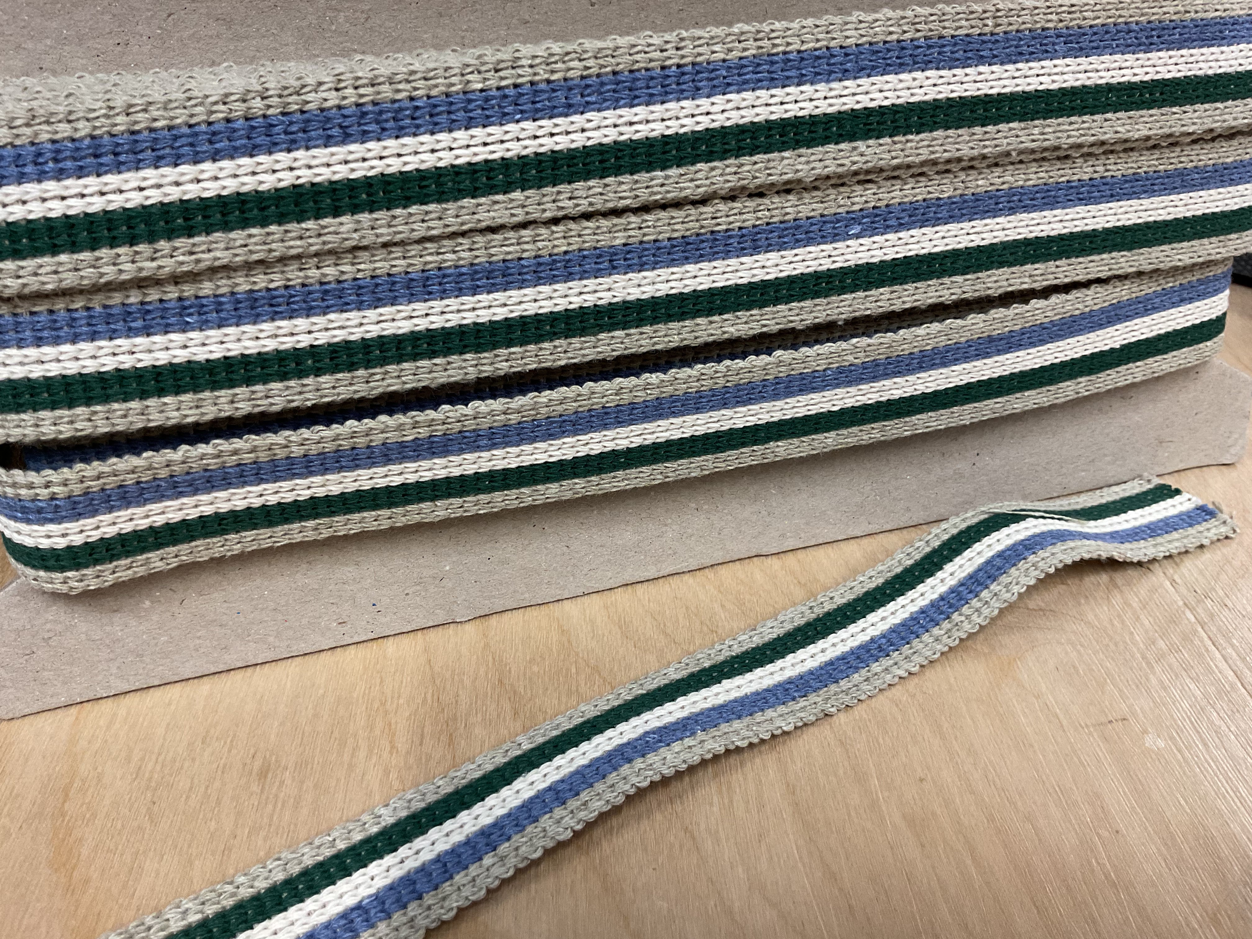 25mm Green, White, Blue stripe Cotton Webbing Tape