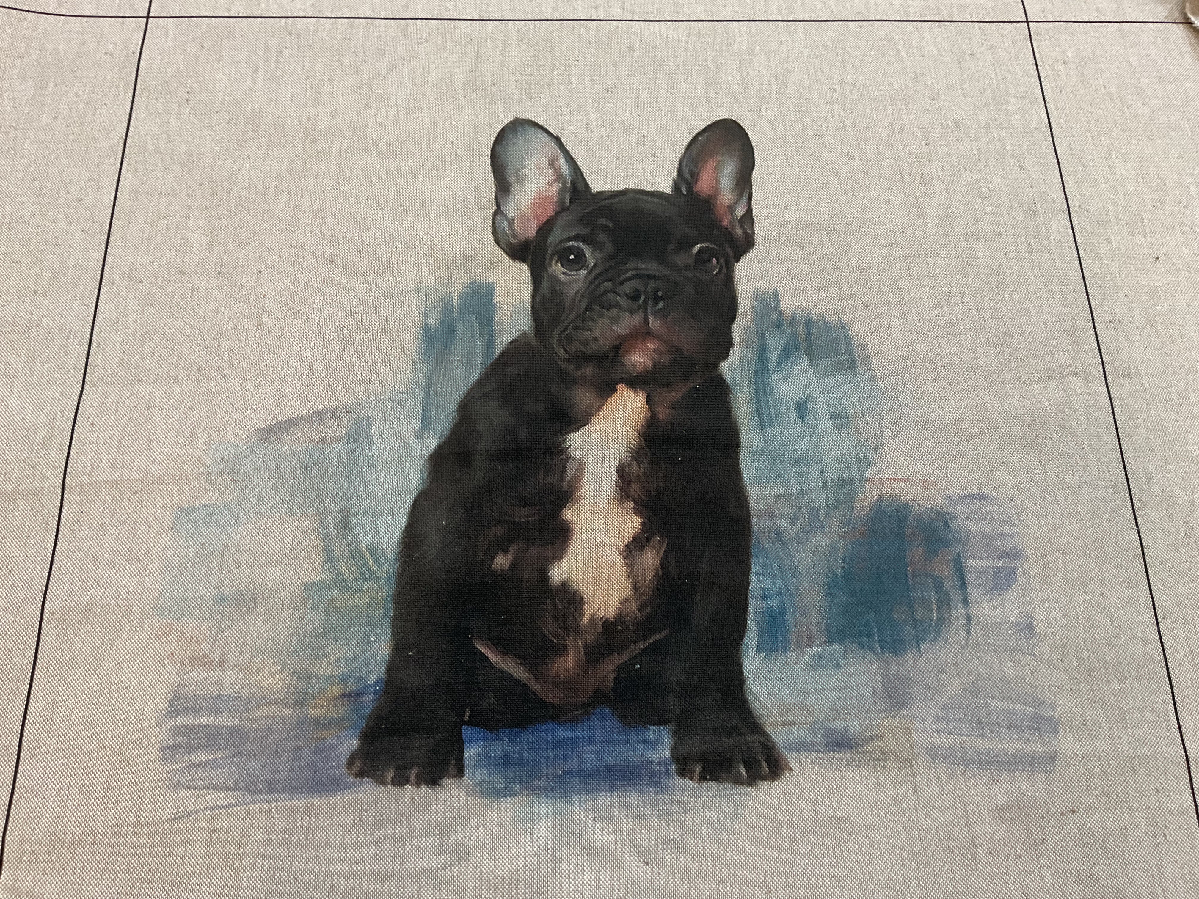 French Bulldog Linen Look Canvas Fabric and Matching Panel