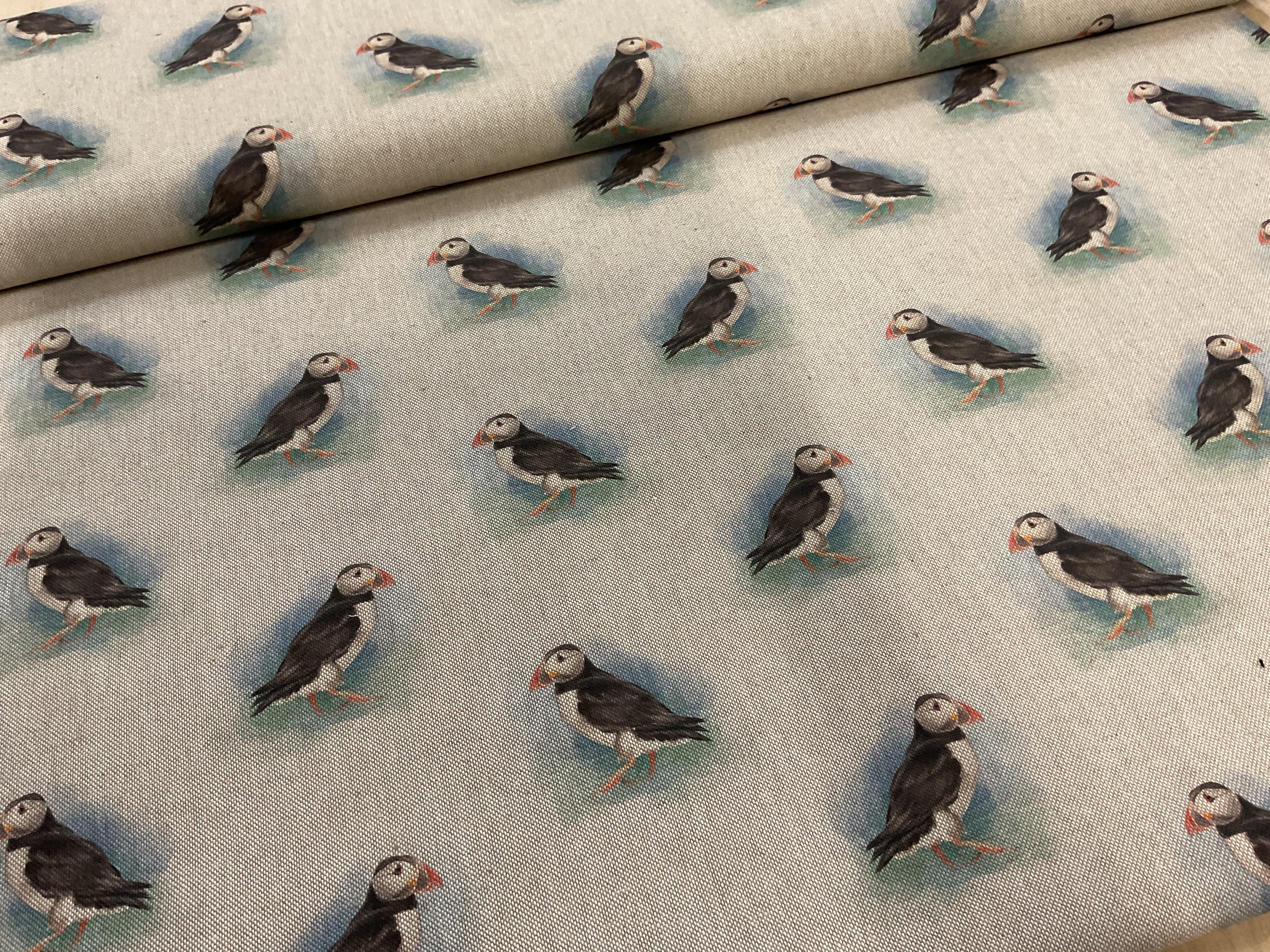 Puffins Linen Look Canvas Fabric