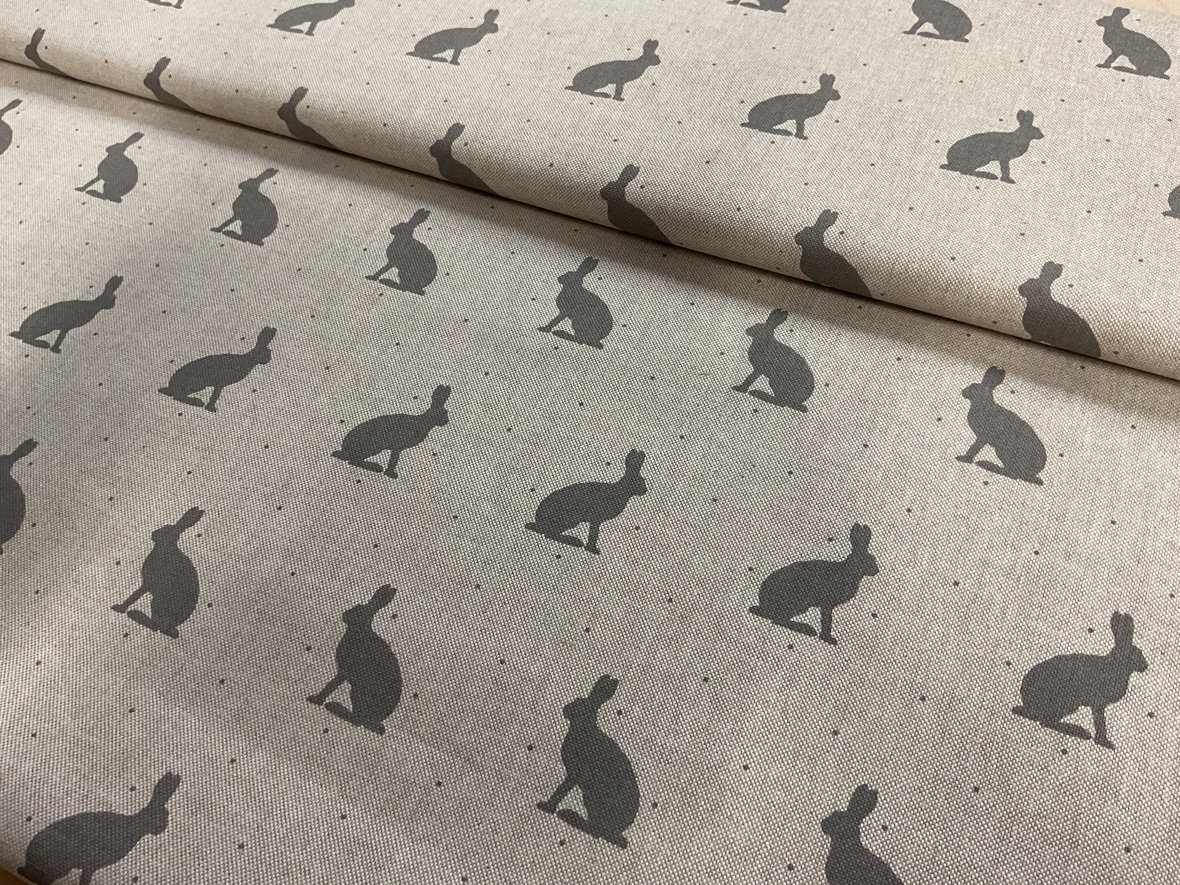 Grey Rabbits Linen Look Canvas Fabric