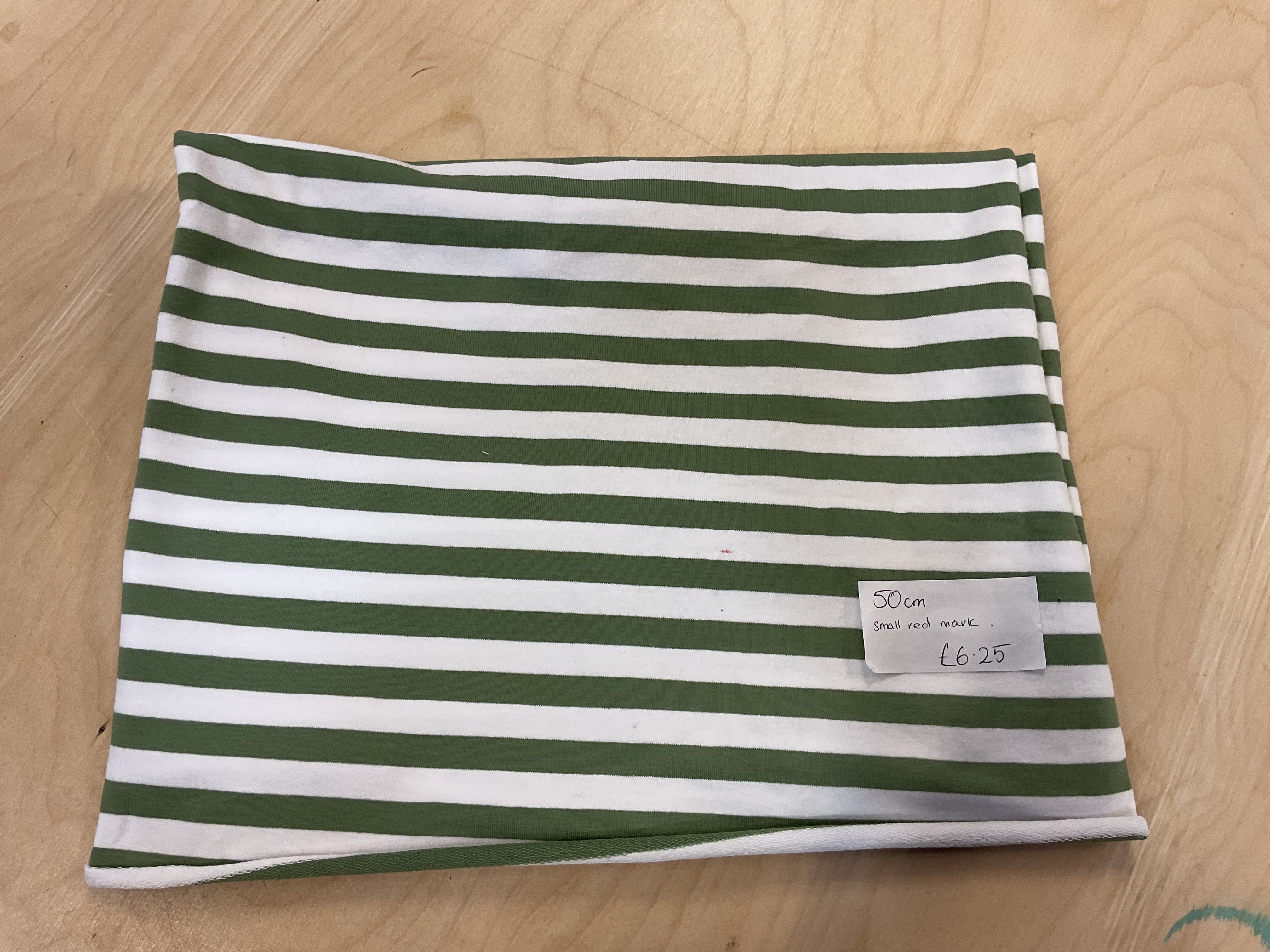 REMNANT  - (MARKED) 50cm green and white striped French terry