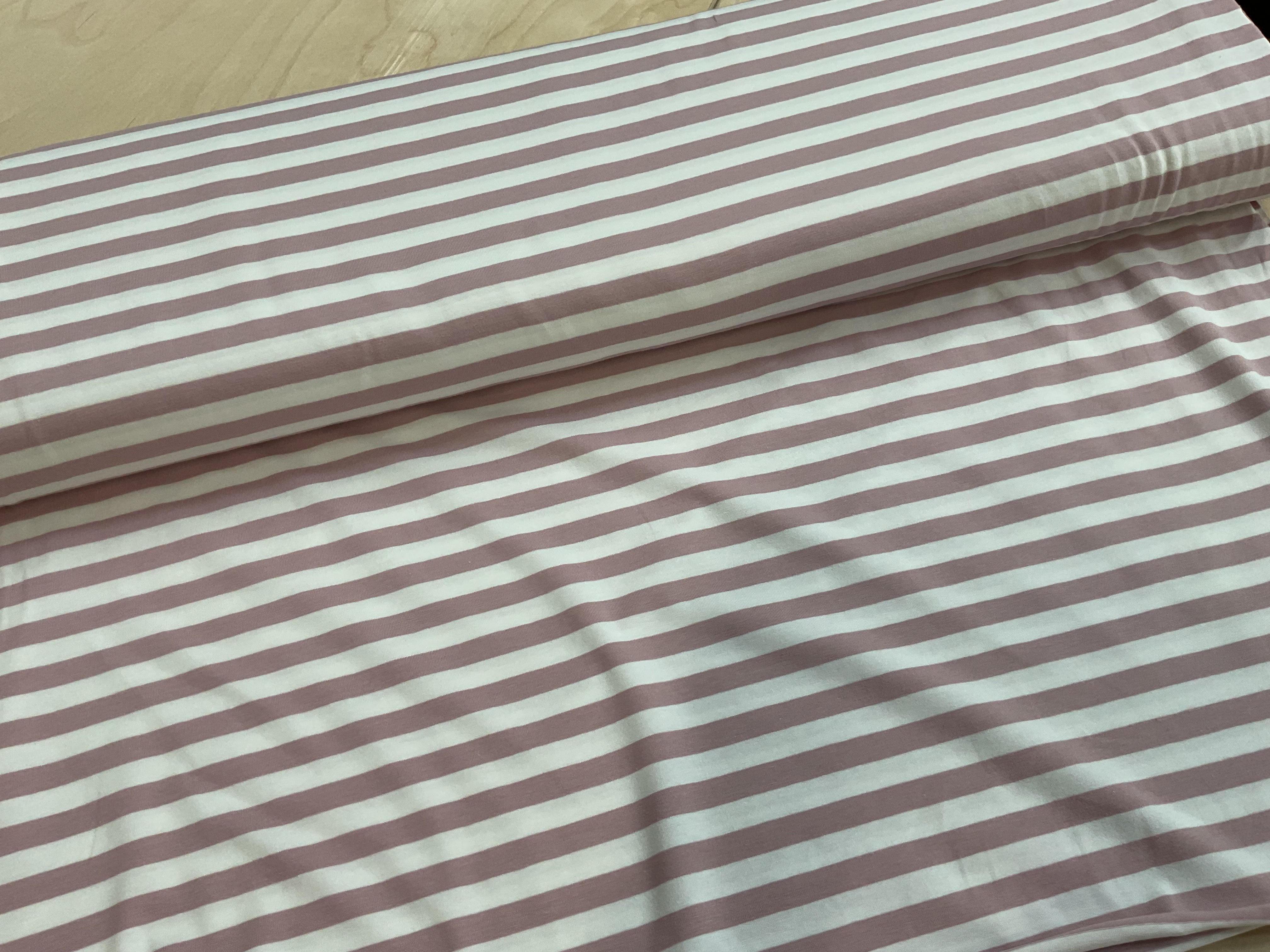Nude and White 1cm Stripes Cotton Jersey Fabric