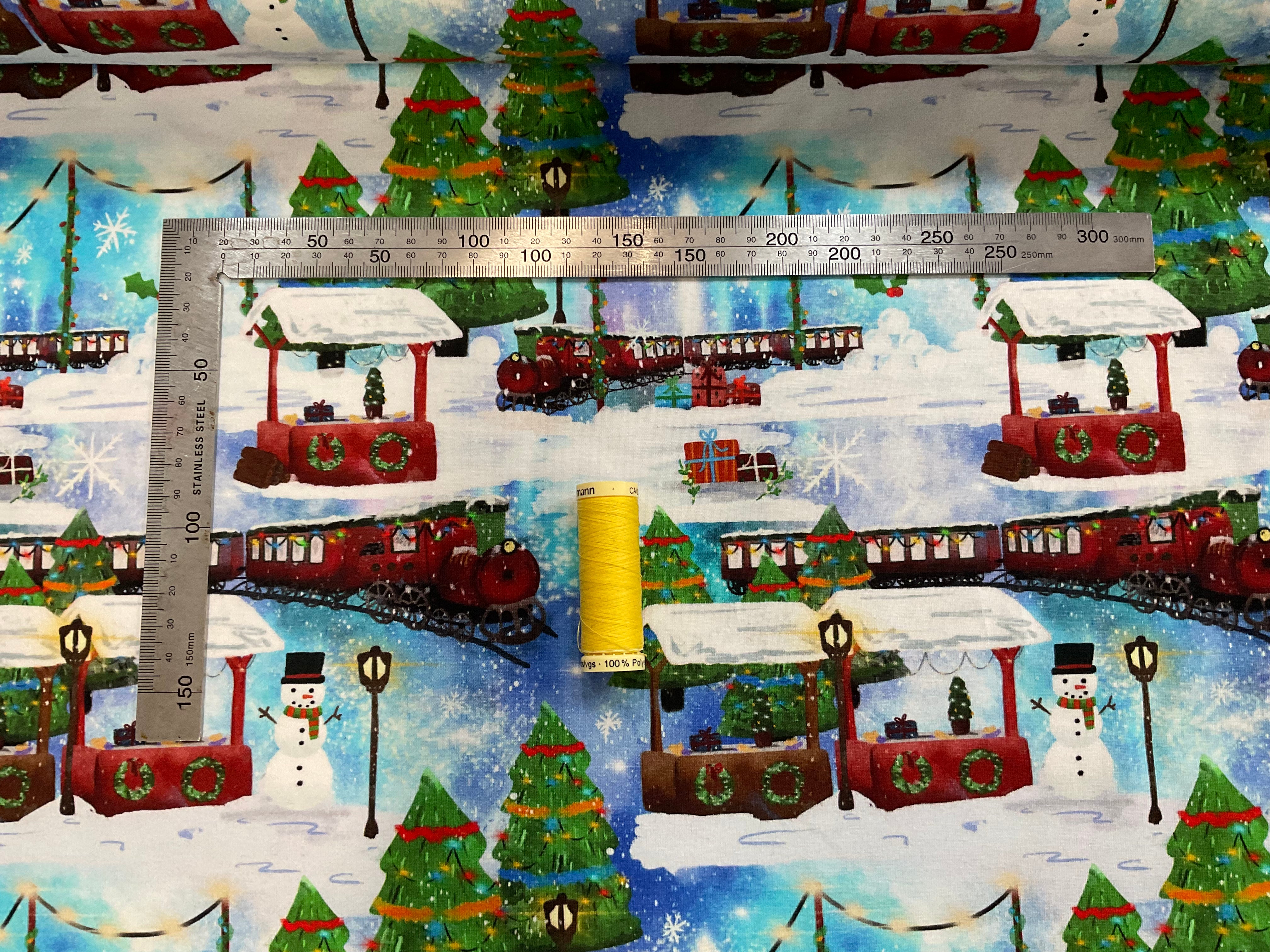 Christmas Trains Cotton Jersey