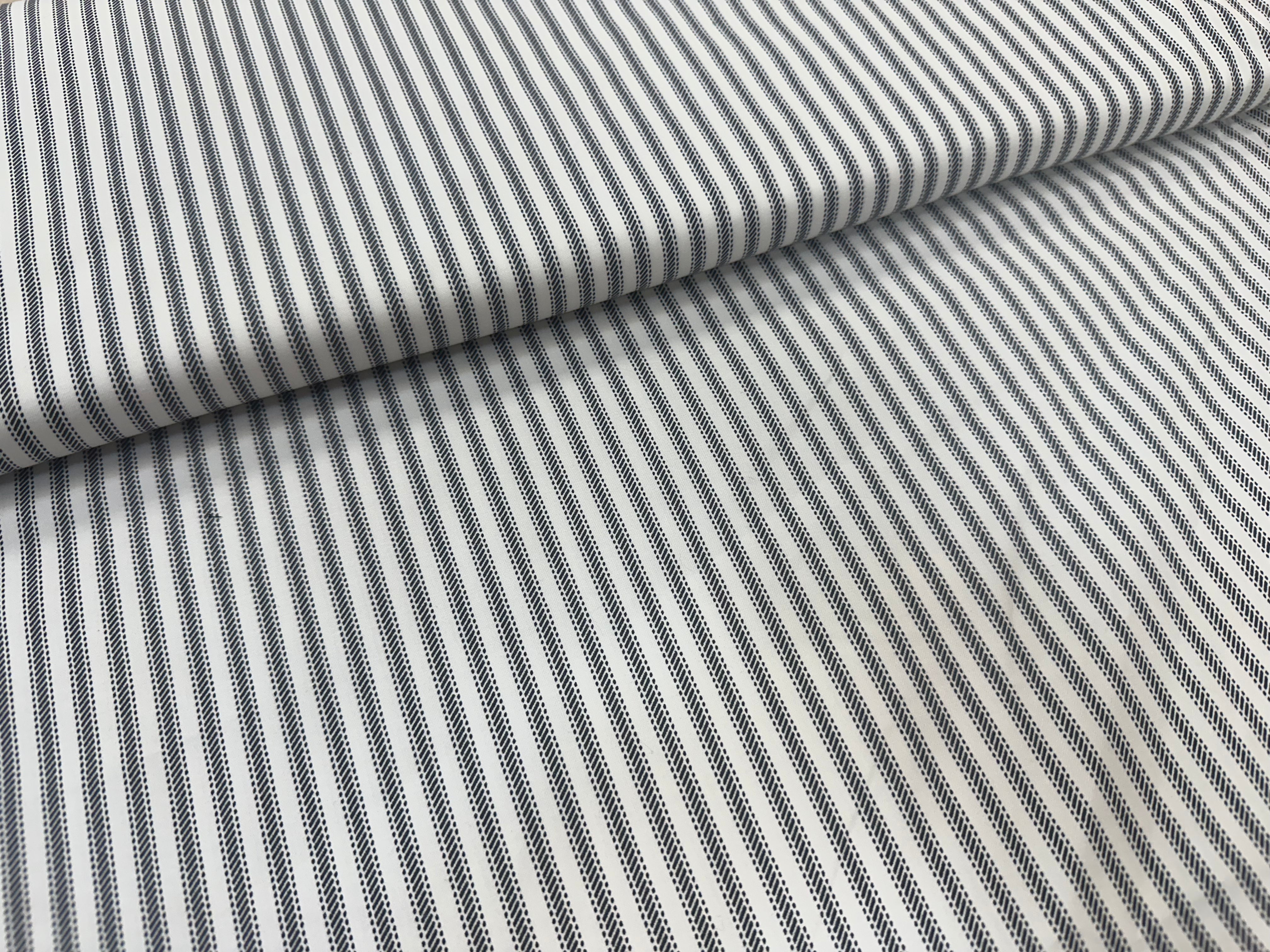 Grey and White Printed Ticking Stripe 100% Cotton