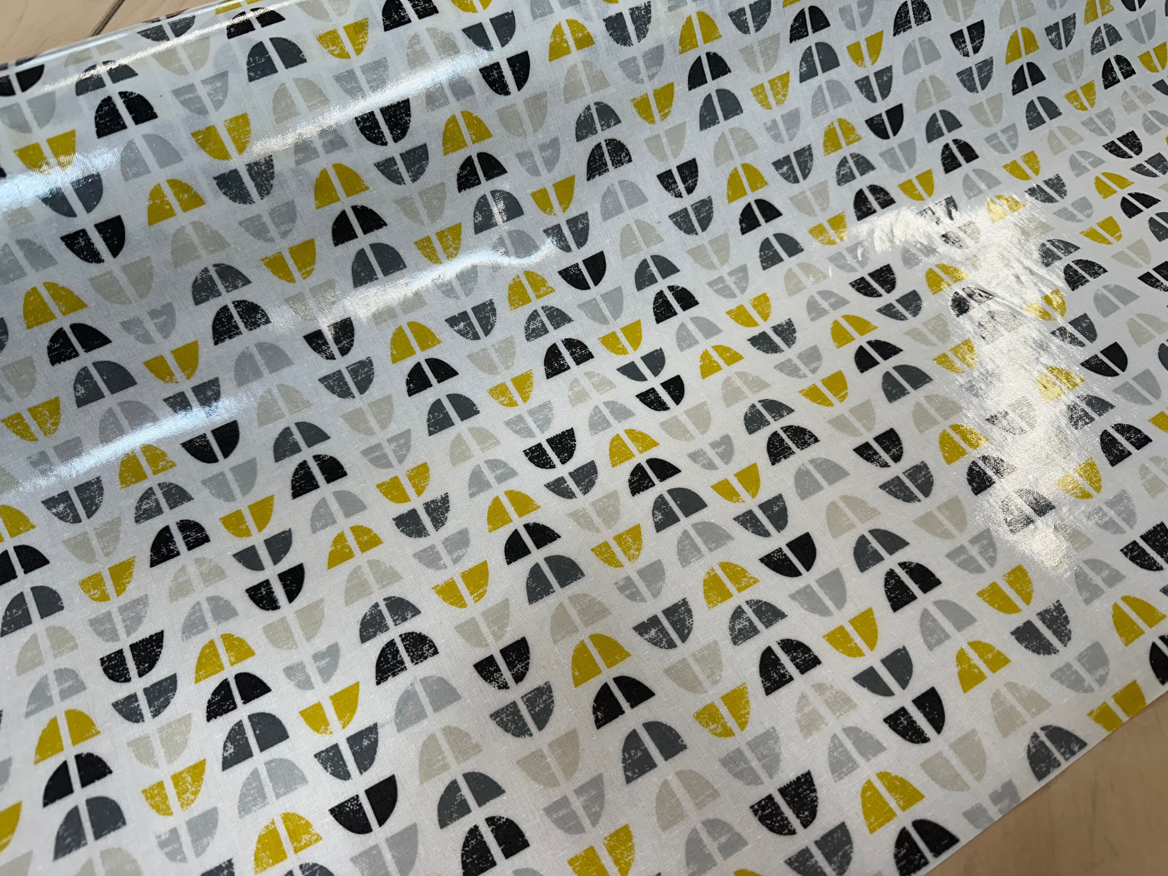 Grey/Yellow Semi Circle PVC vinyl Oil cloth