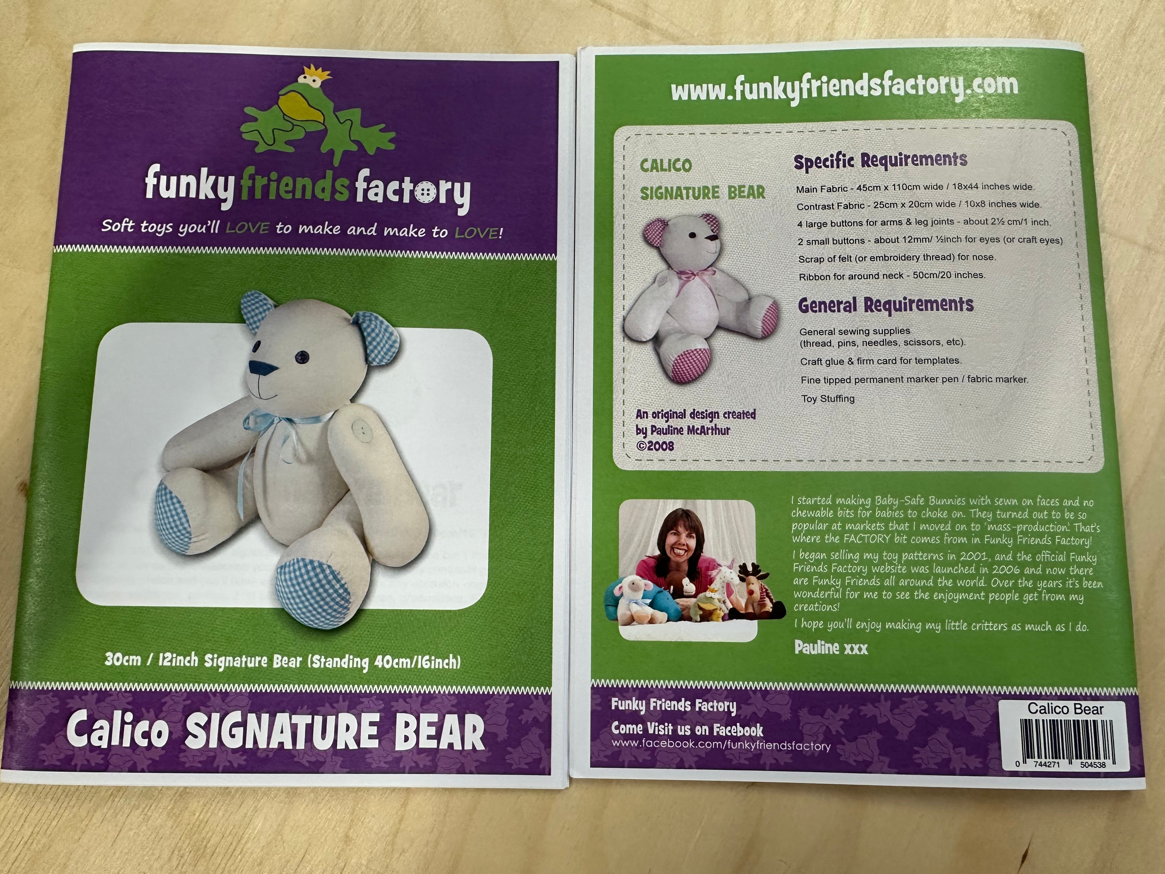Calico Signature Bear Funky Friends Factory Soft Toy Pattern