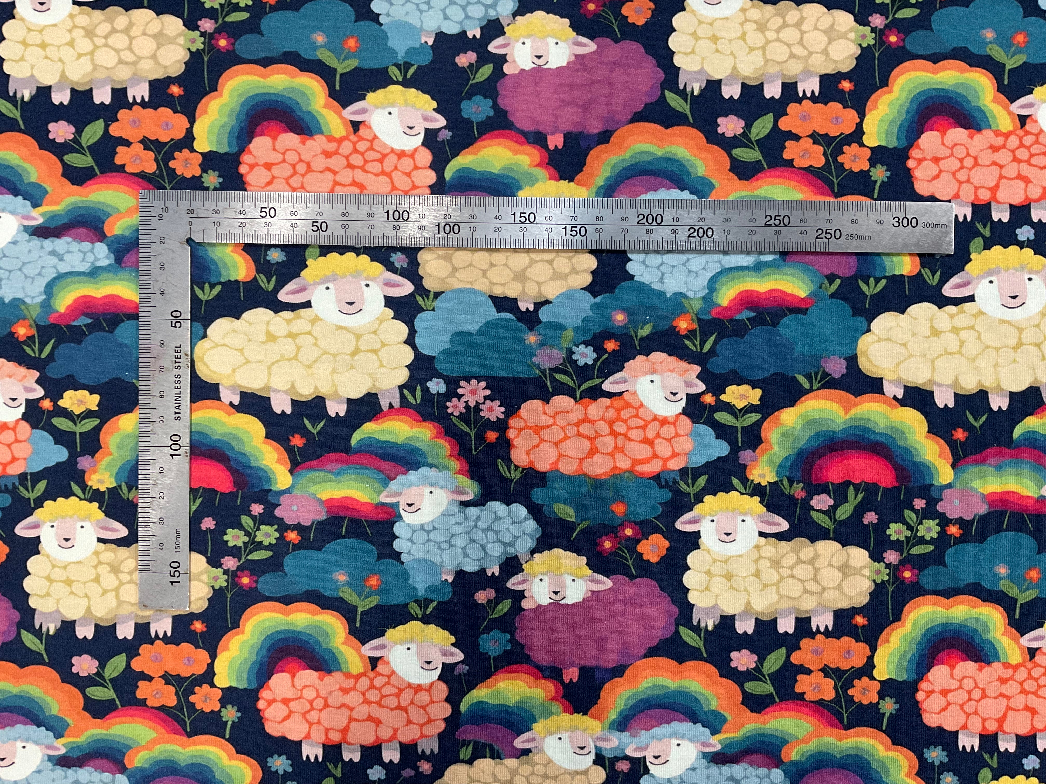 PRE ORDER Colourful Sheep Cotton Jersey Fabric - DUE IN STOCK EARLY JUNE