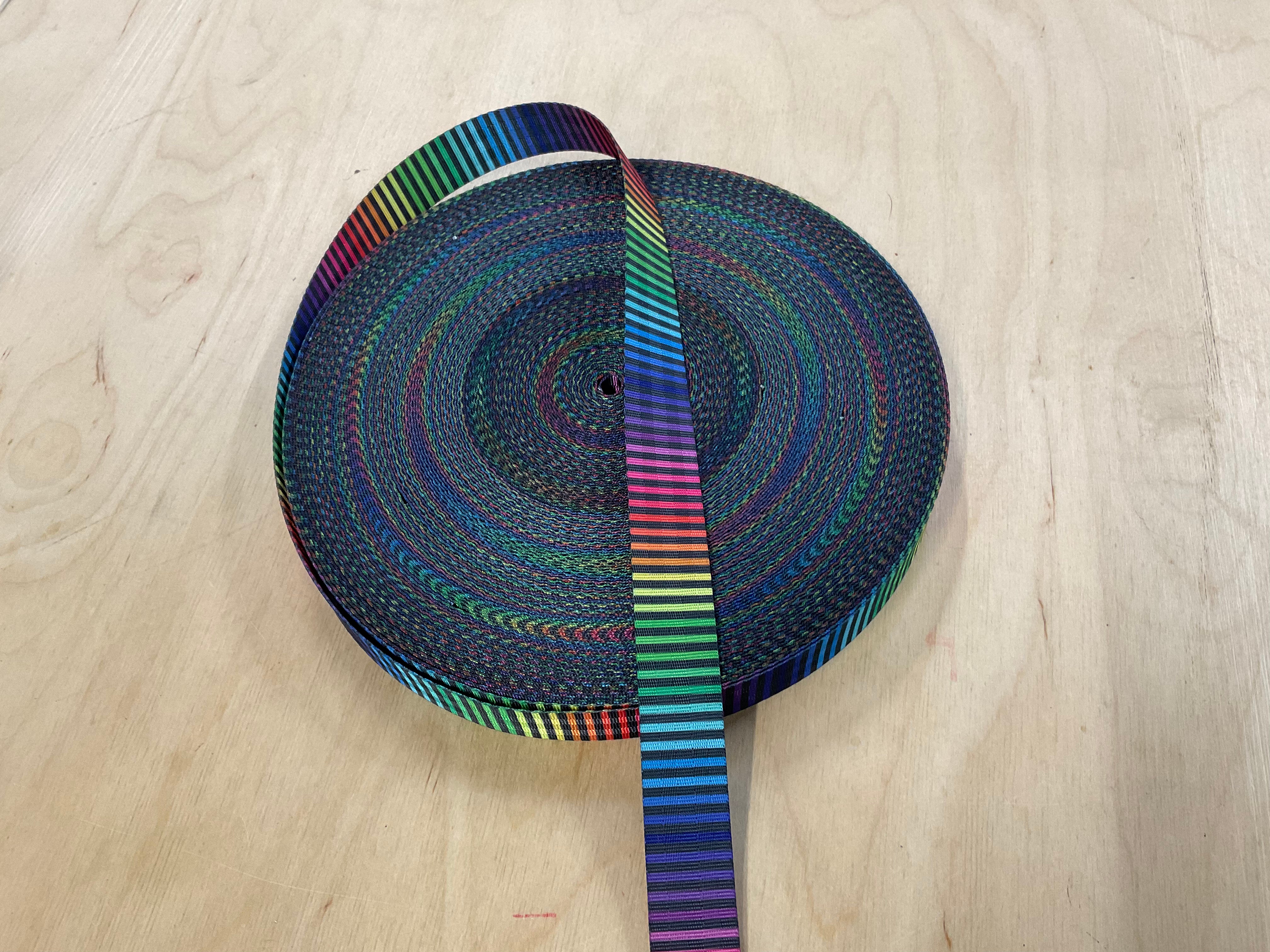 Black and Rainbow Stripe 25mm Seatbelt Webbing Tape
