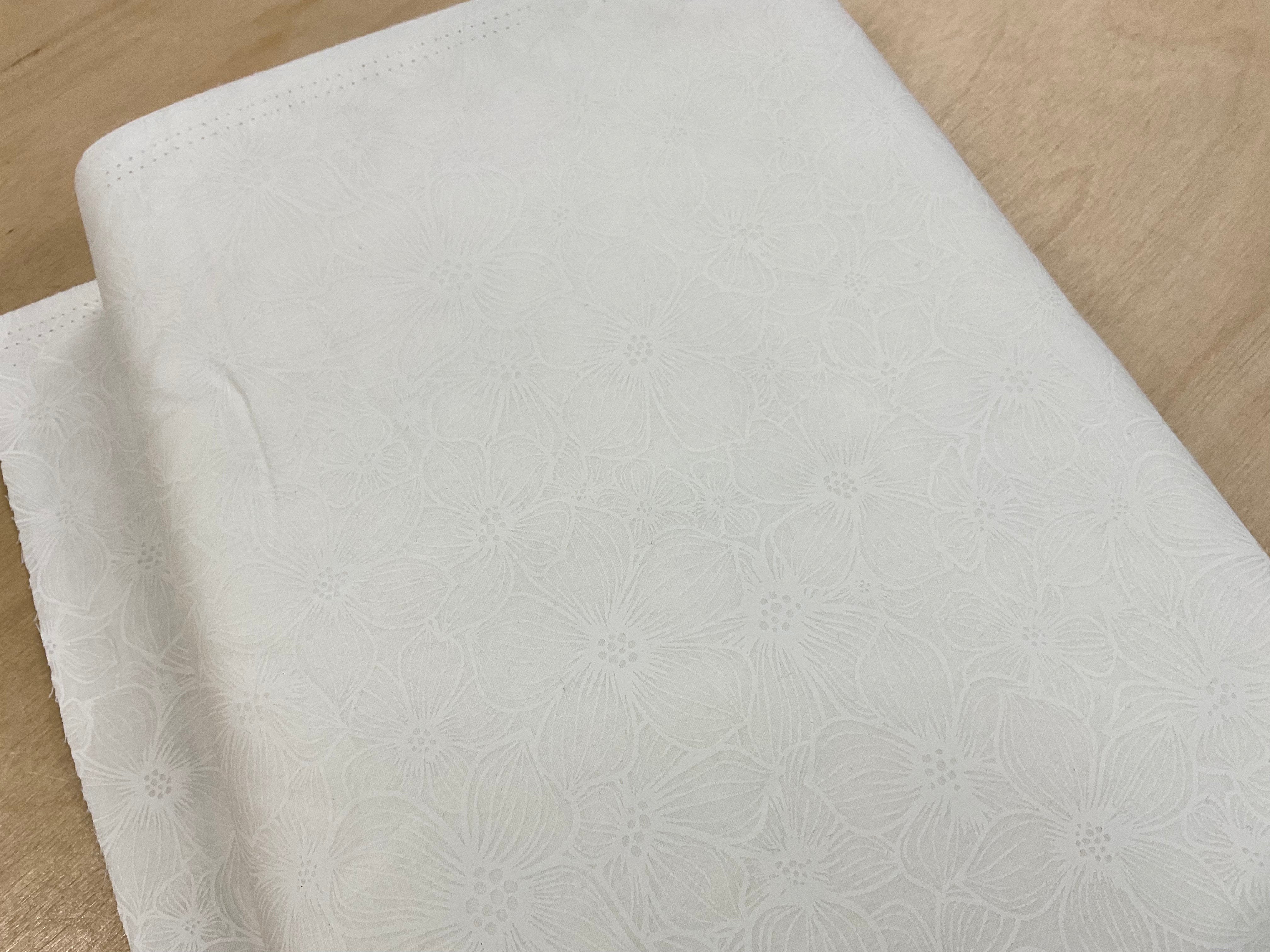 White on white florals Quilting Cotton