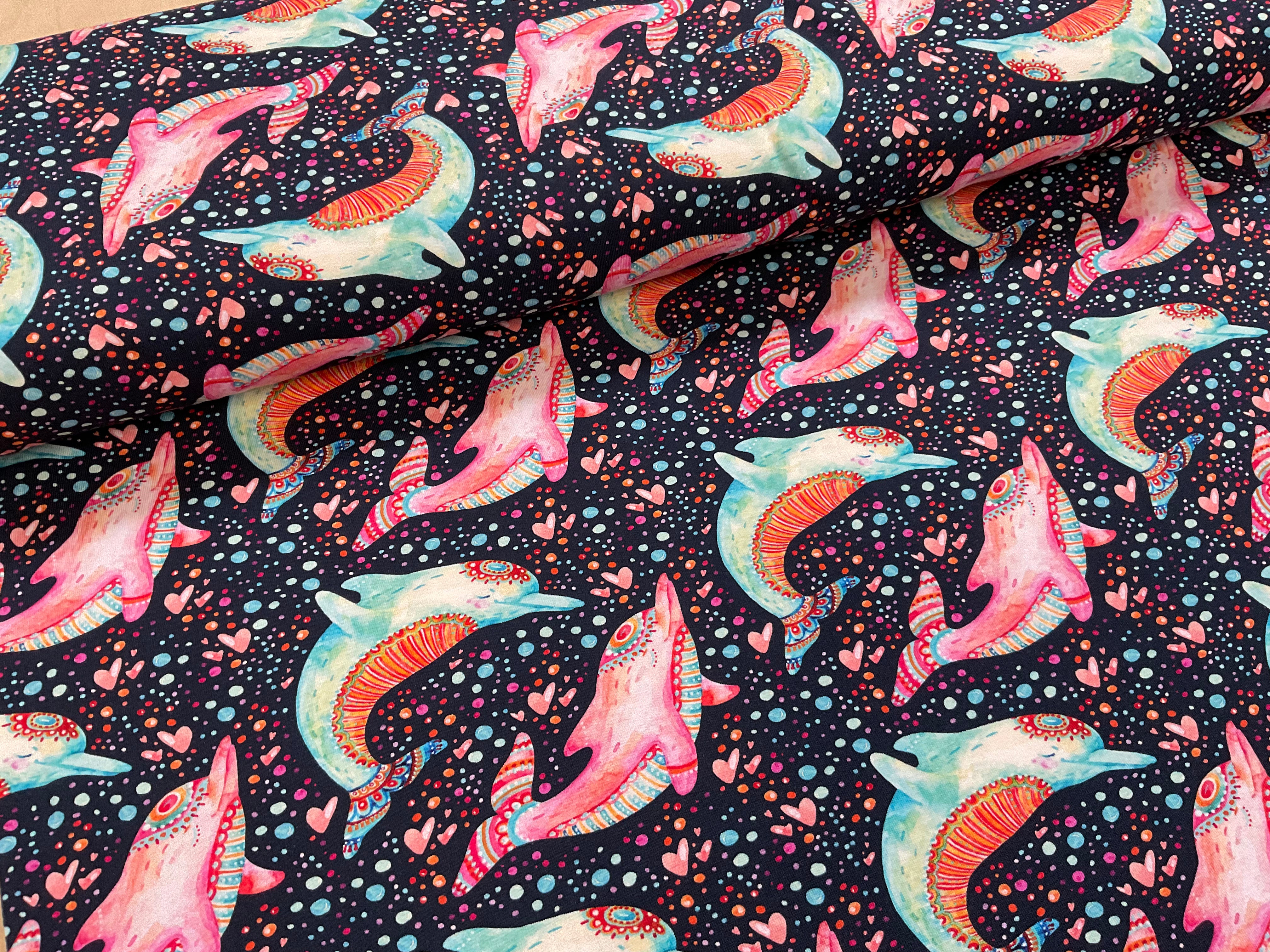 Dolphins Cotton Jersey Fabric