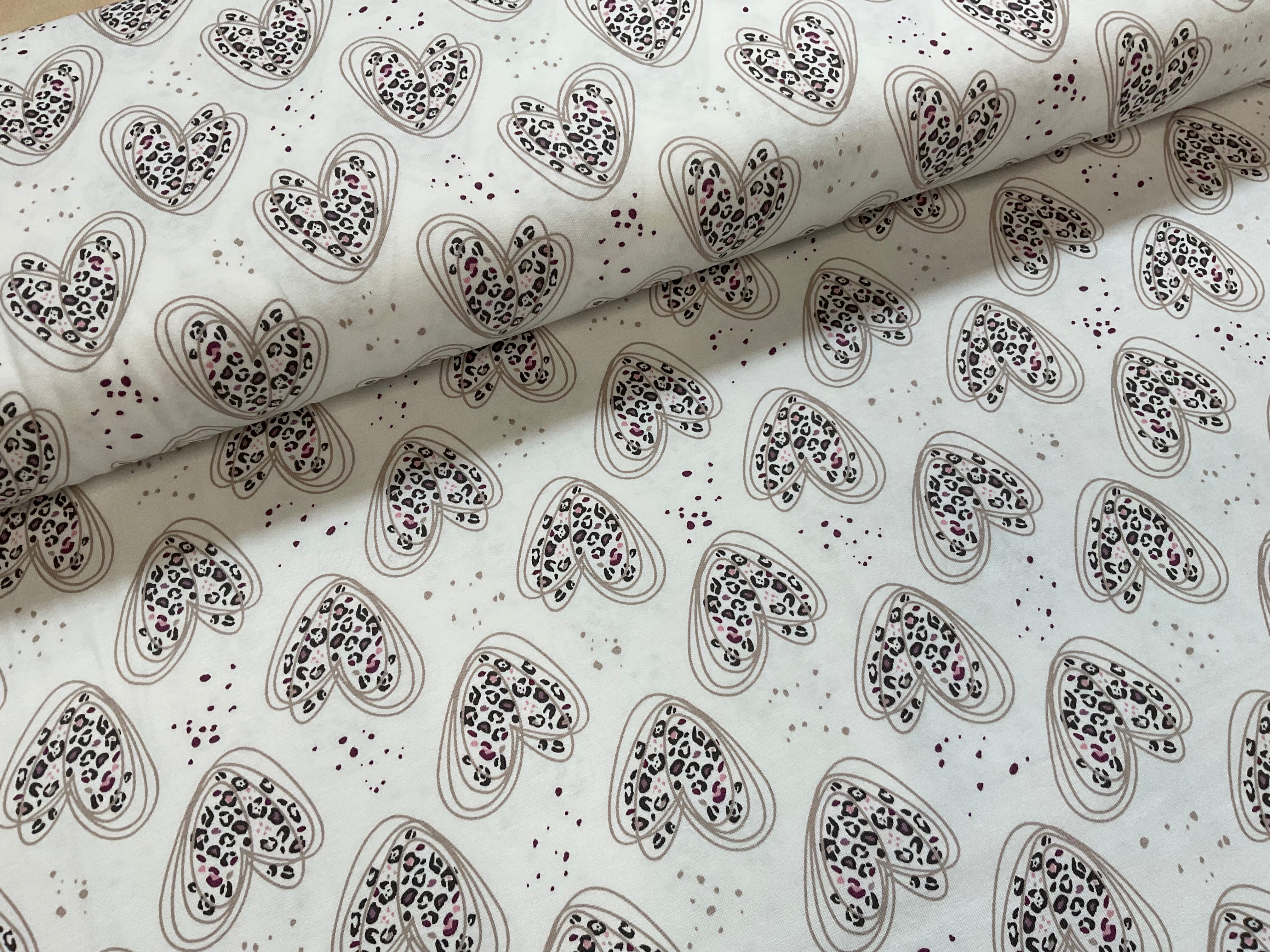 Leopard Hearts Cotton Jersey Fabric