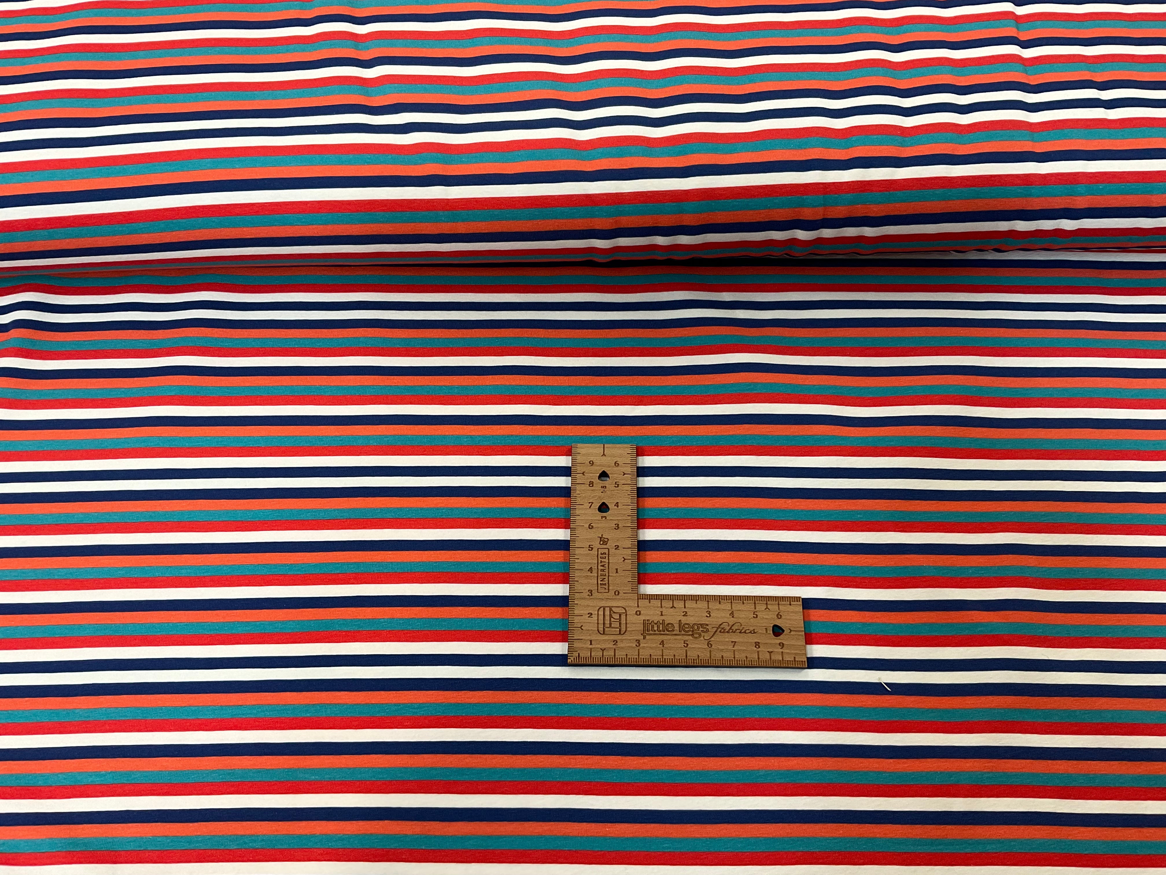 Blue/Red/Orange/White Stripes Cotton Jersey Fabric