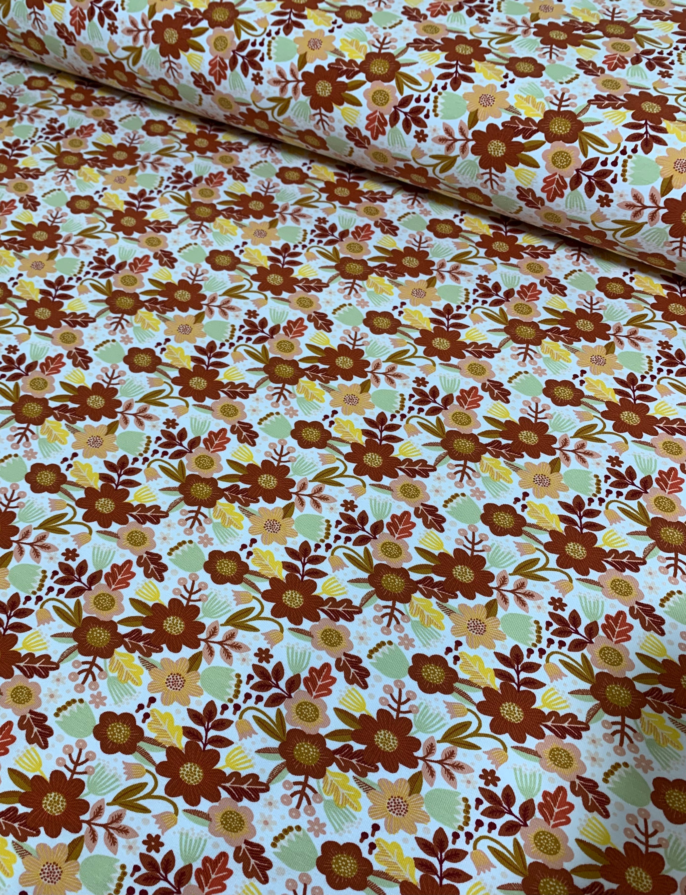 Autumn Flowers GOTS Organic Cotton Jersey Fabric