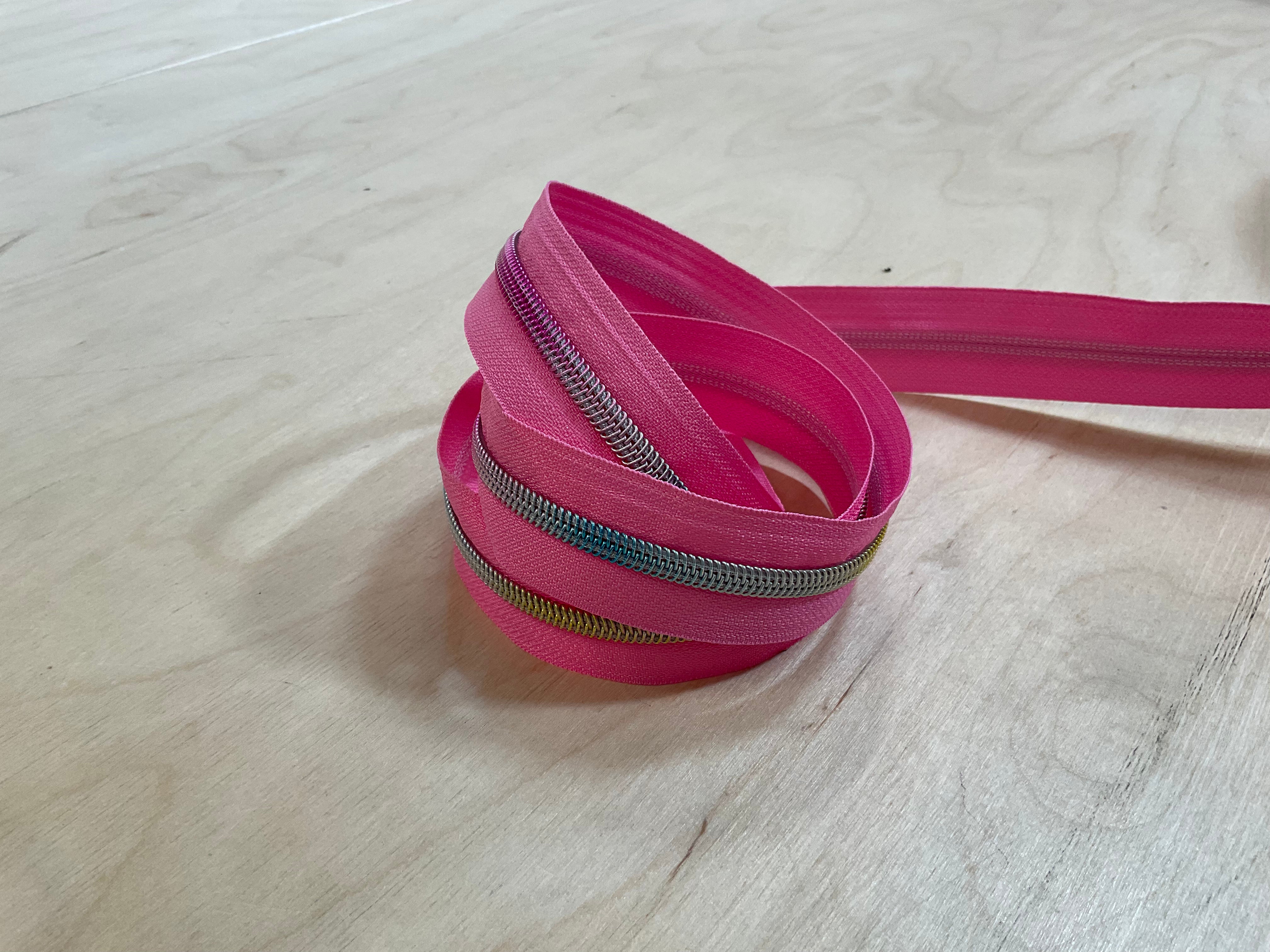 Pink with Rainbow Teeth Continuous Zipper Tape