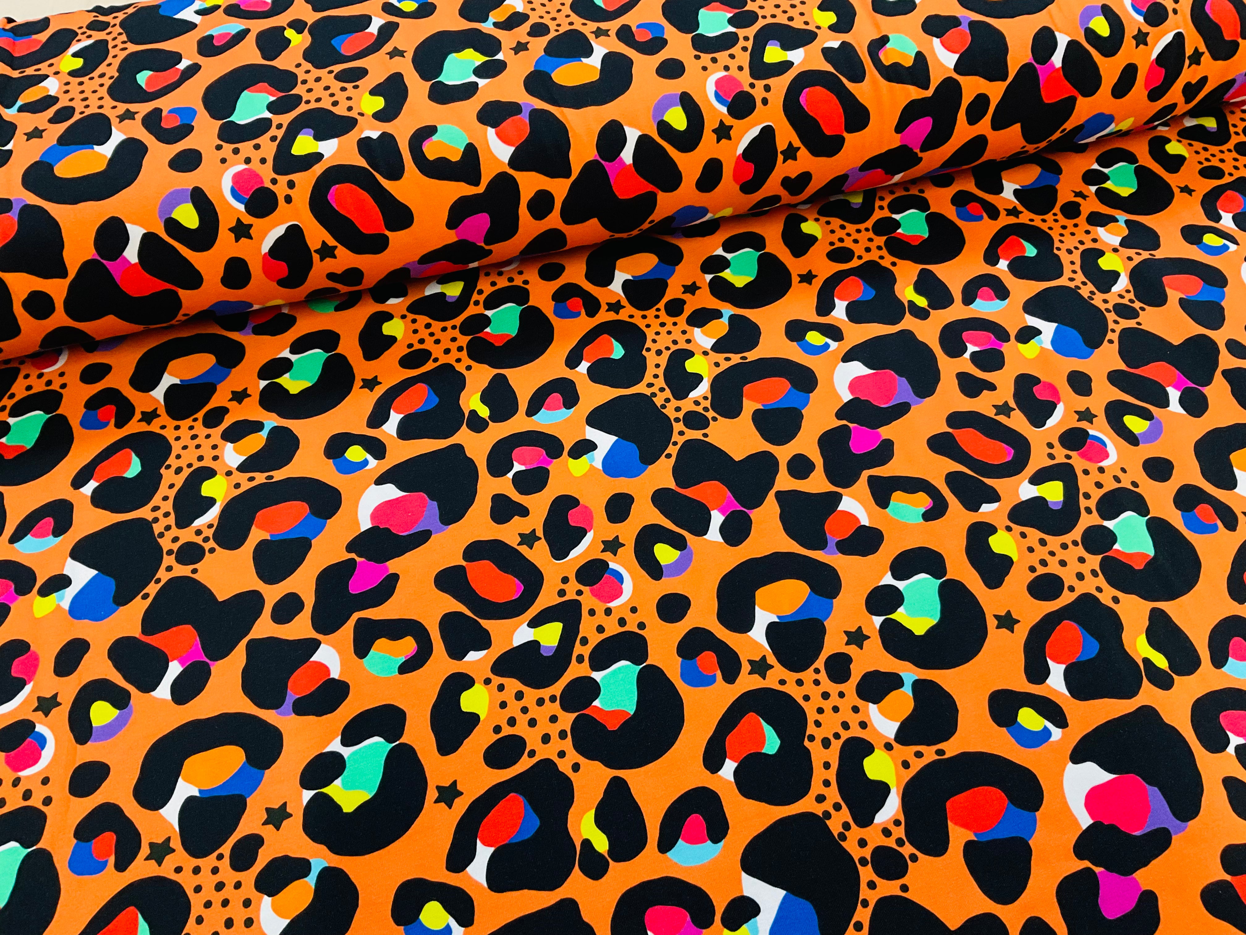 PRE ORDER Orange Carnival Leopard Cotton Jersey - DUE IN STOCK EARLY APRIL
