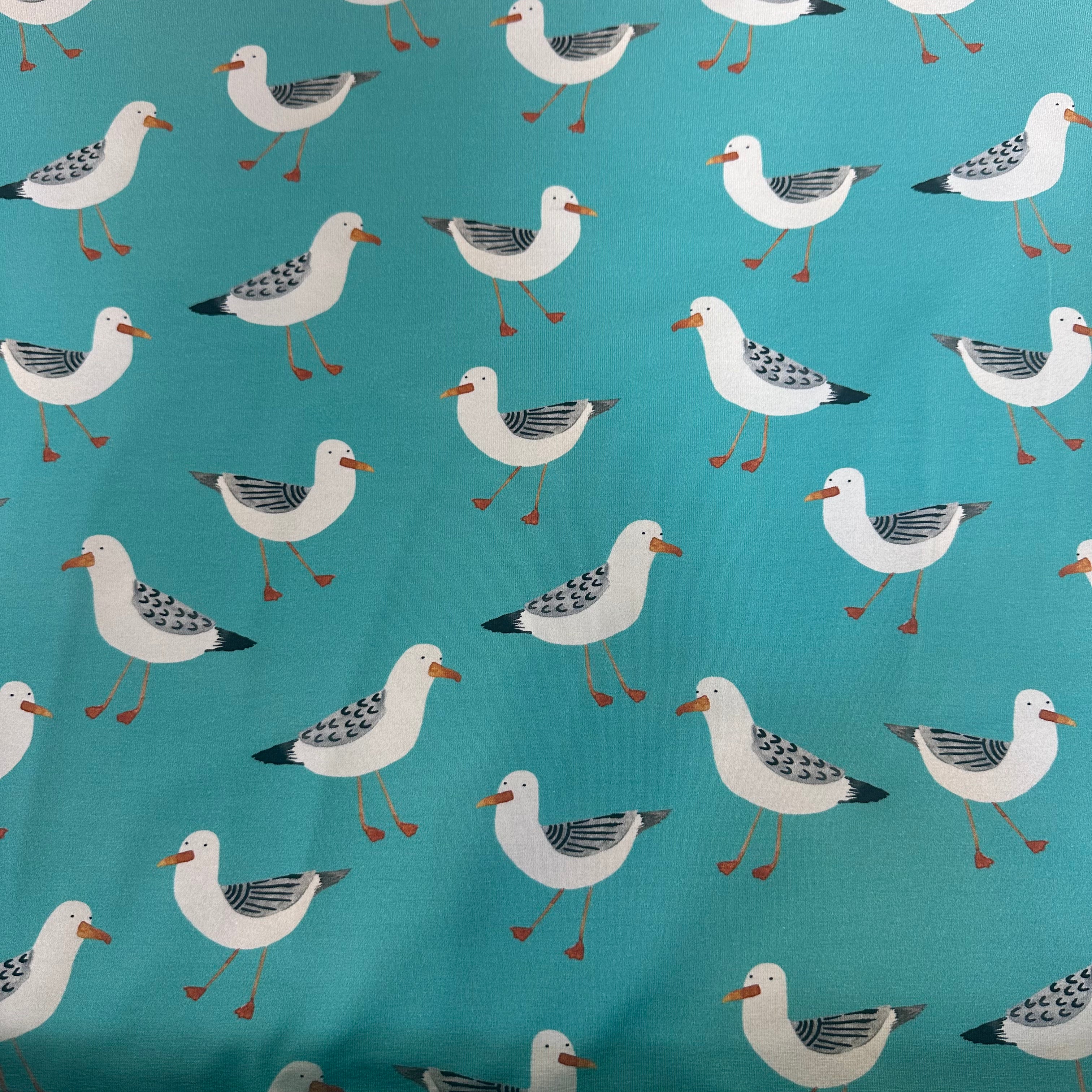 PRE ORDER Turquoise Seagulls Cotton Jersey - DUE IN STOCK EARLY MAY