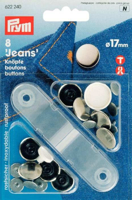 Prym 17mm Silver Jeans Buttons and Tool set