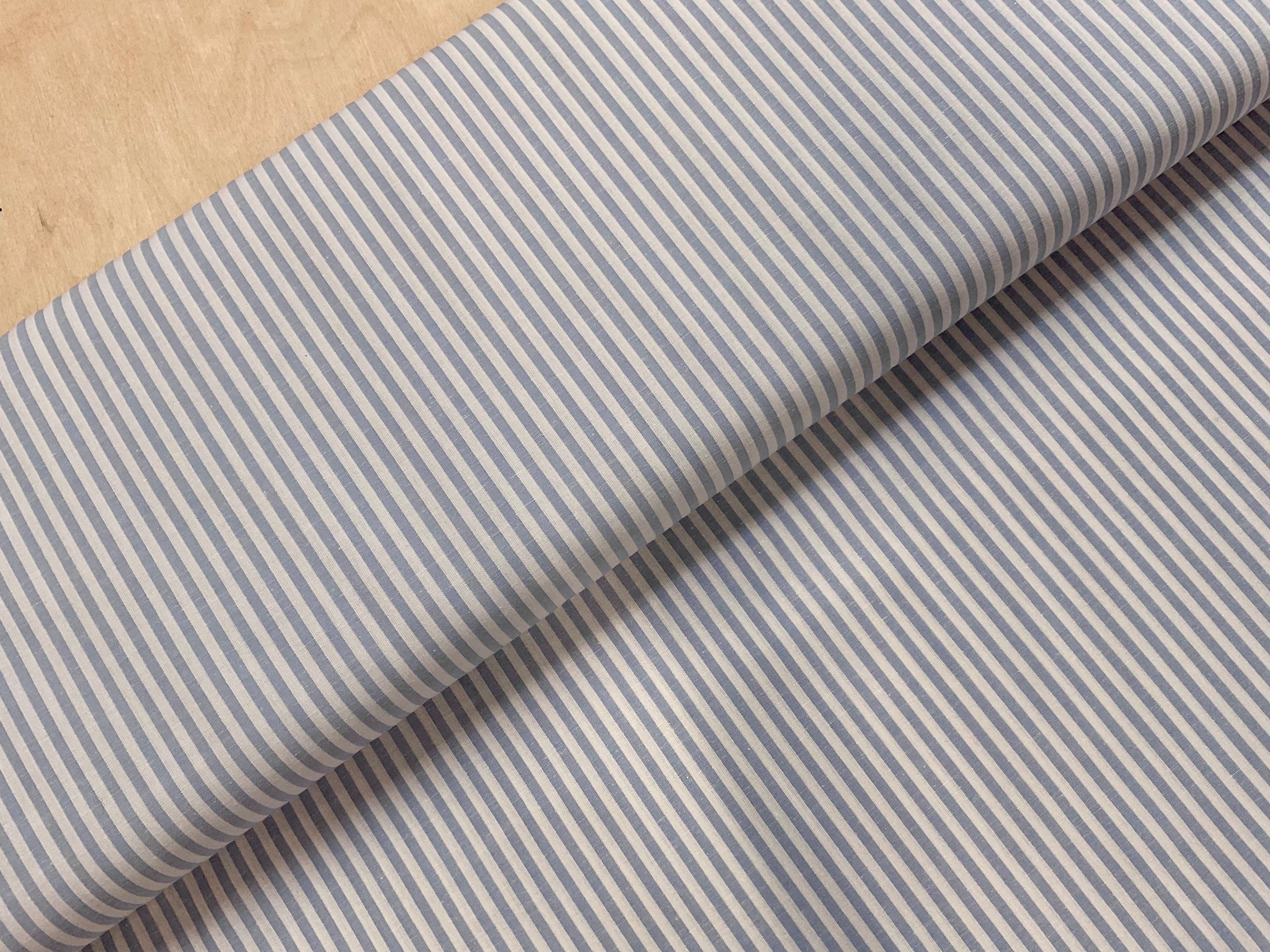 Blue and White Stripe Cotton Linen