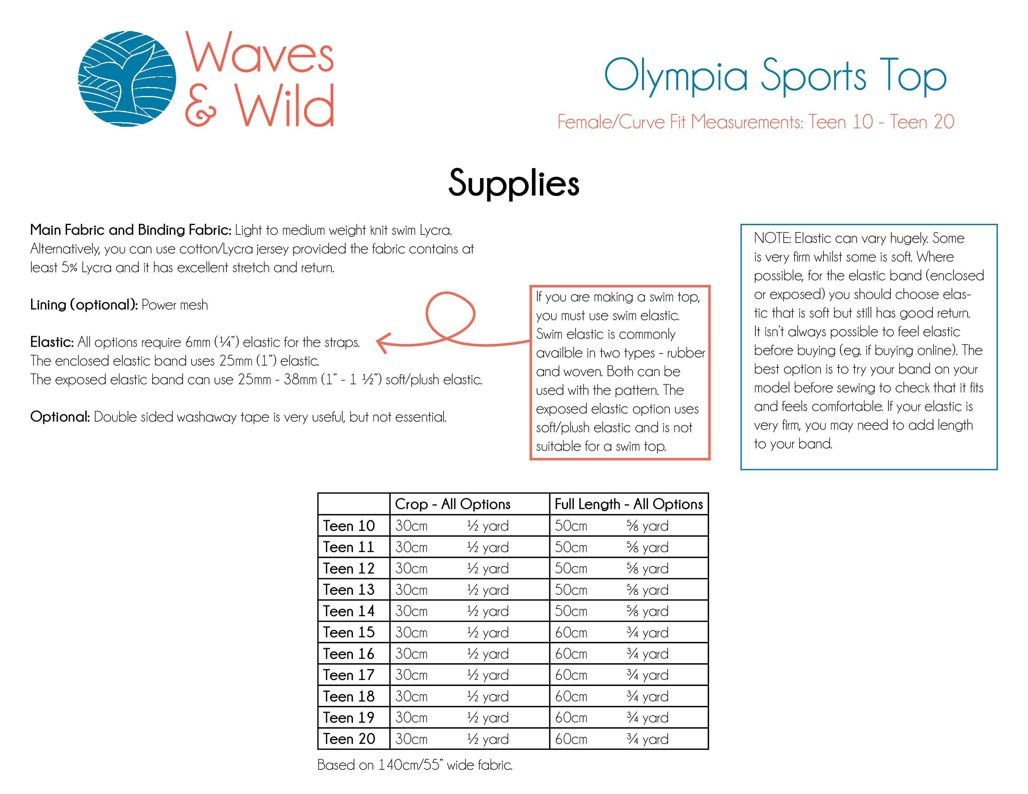 Olympia Sports Top Teen/Female curve Waves and Wilds Paper Pattern