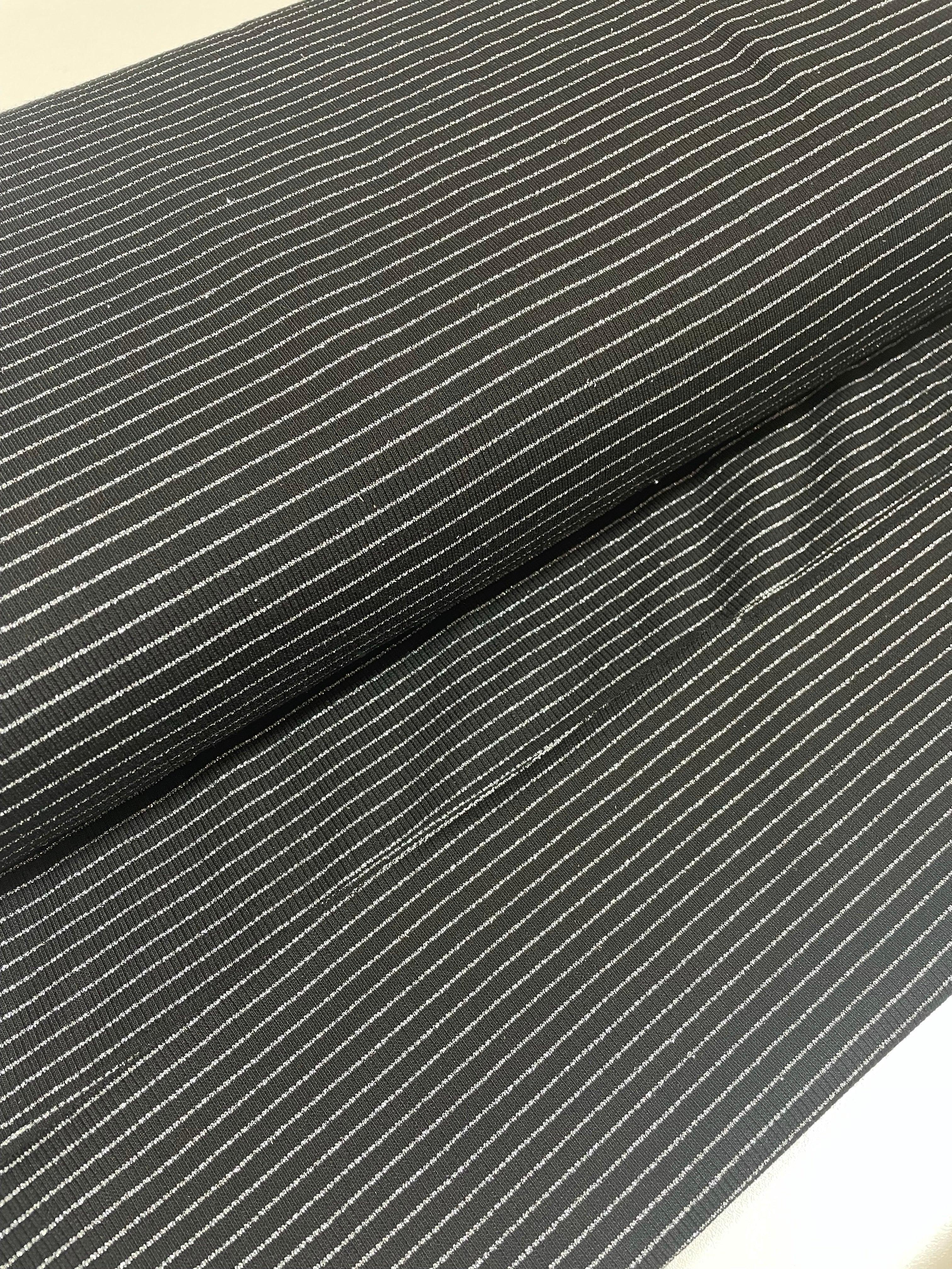 SALE Metallic Stripes on black Ribbed Cotton Jersey Fabric
