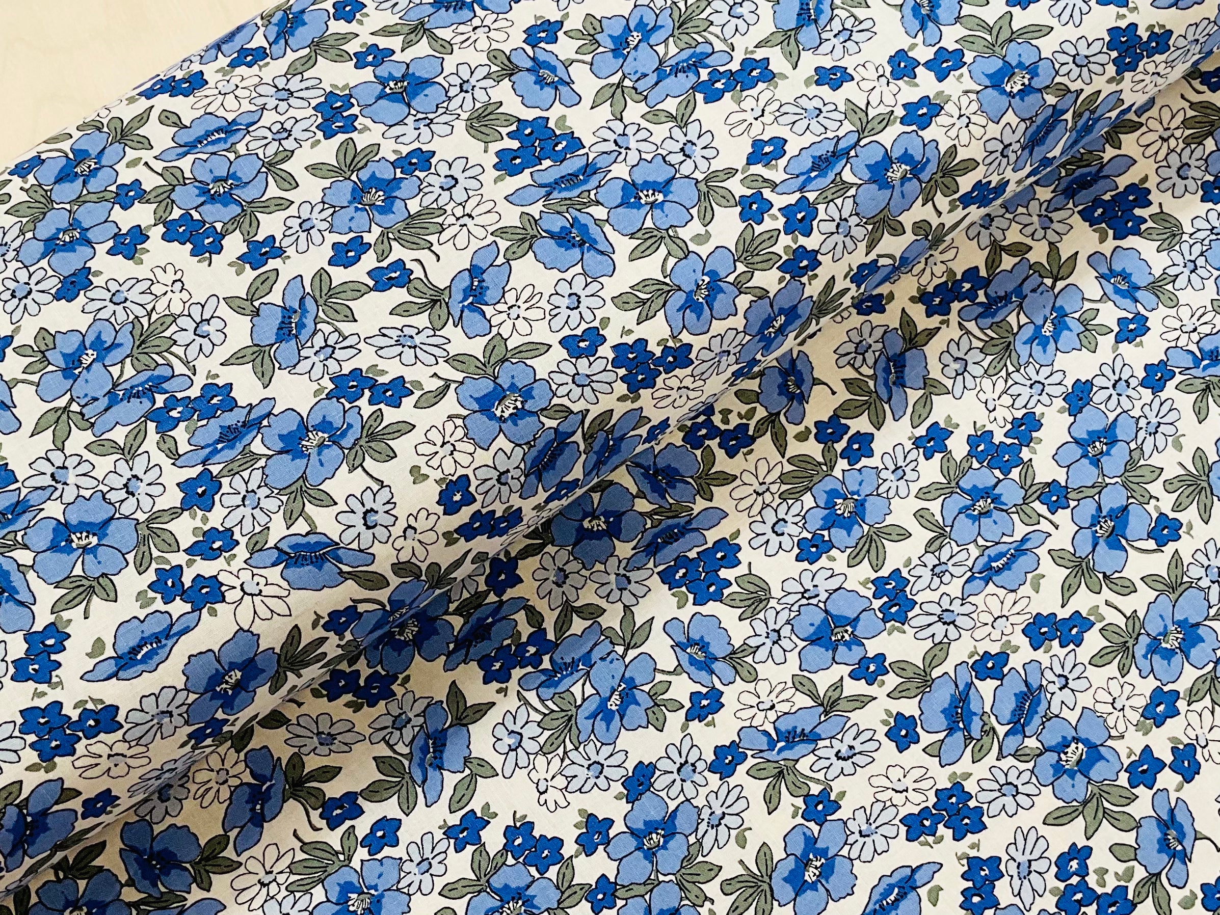 Blue Floral Cotton Linen Blend