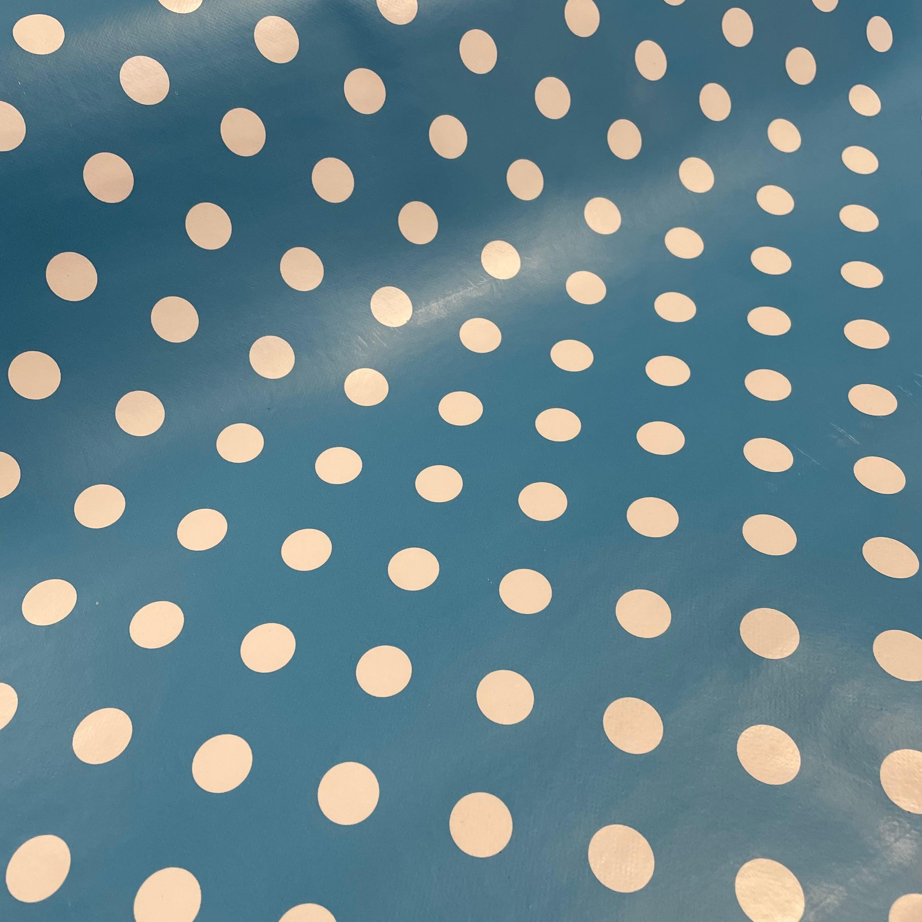 Blue white polka Dots PVC vinyl Oil cloth