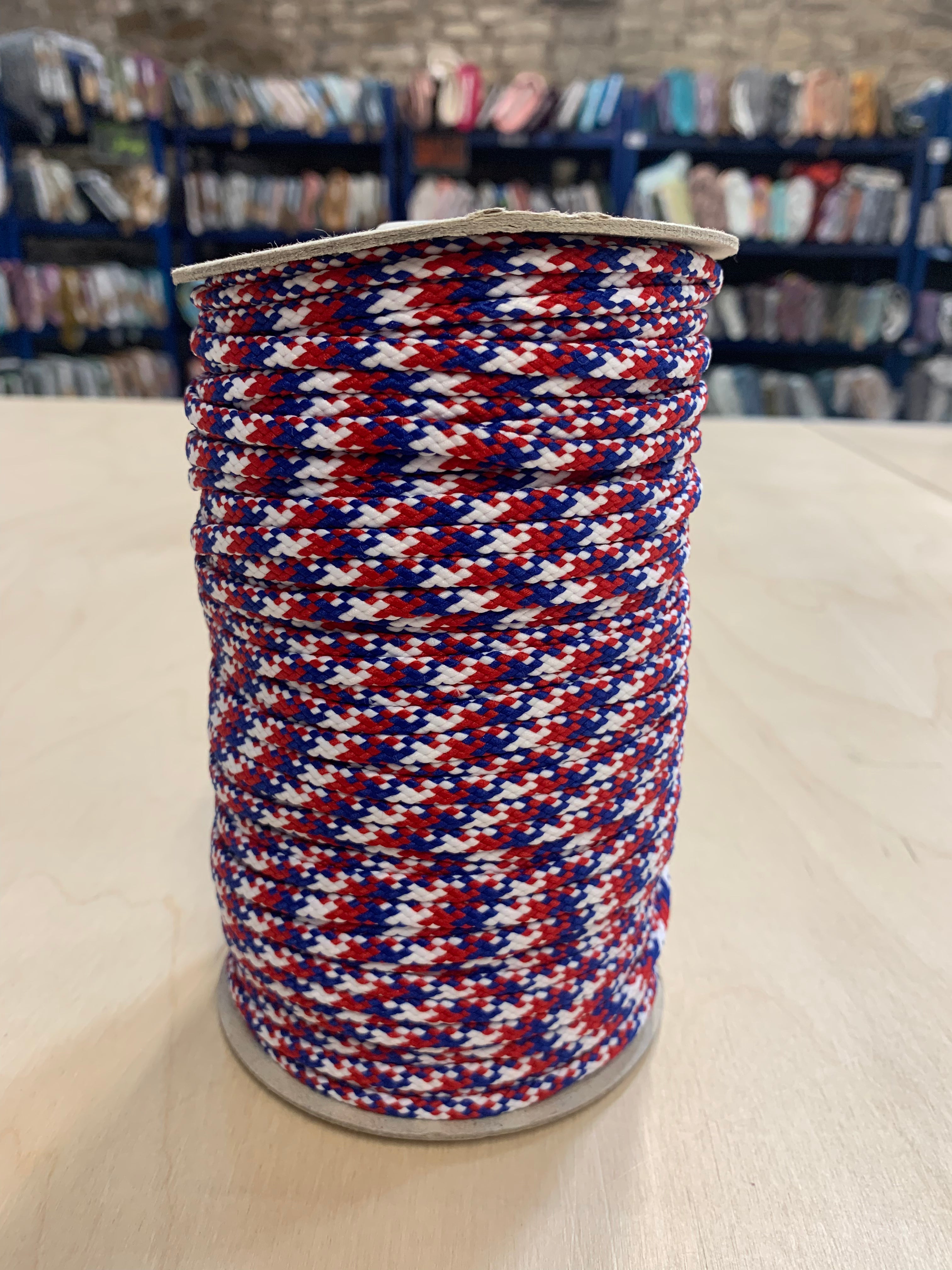 4mm Red, White and Blue Drawstring Cord
