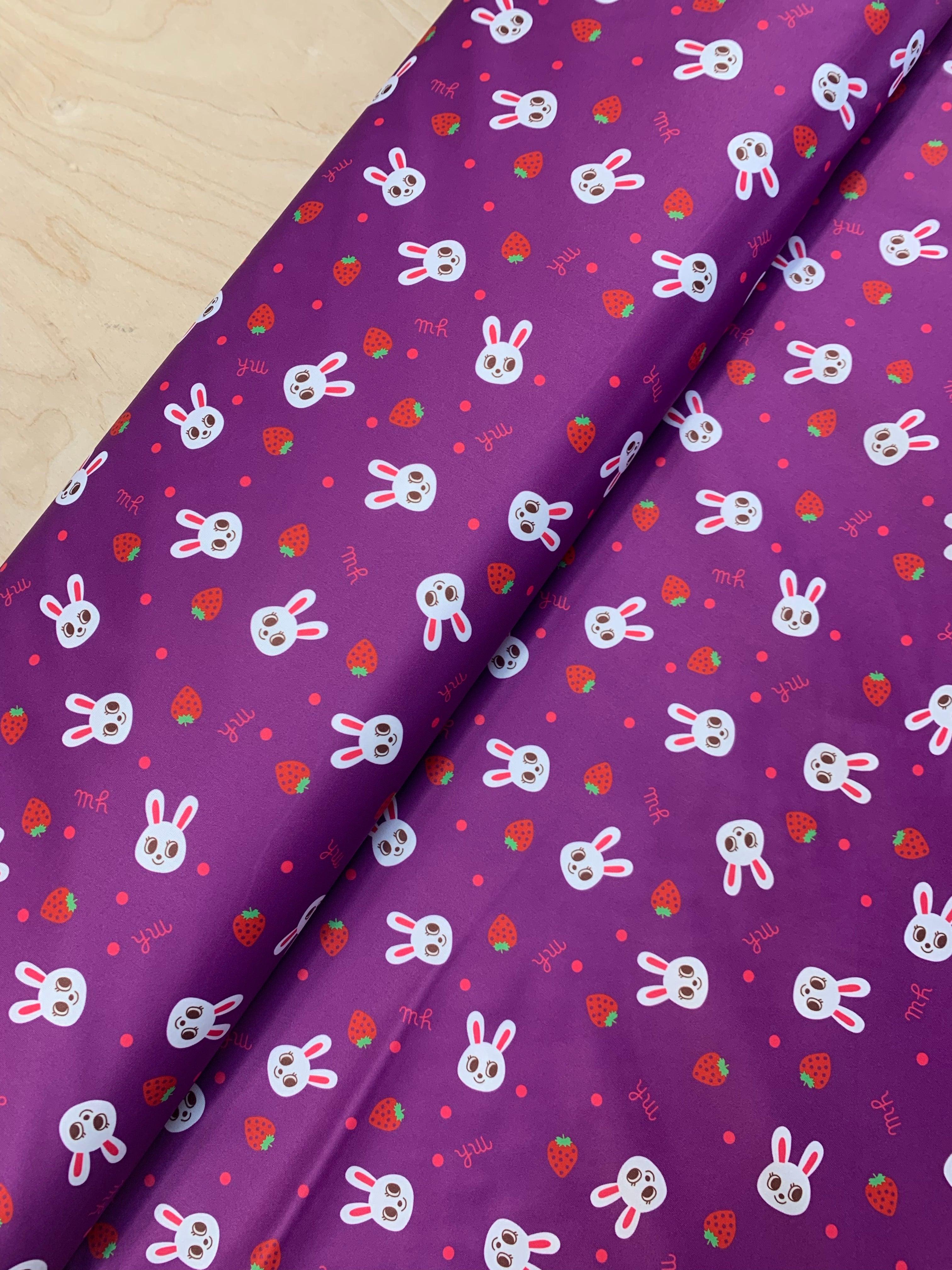 Bunnies and Strawberries on Purple PUL