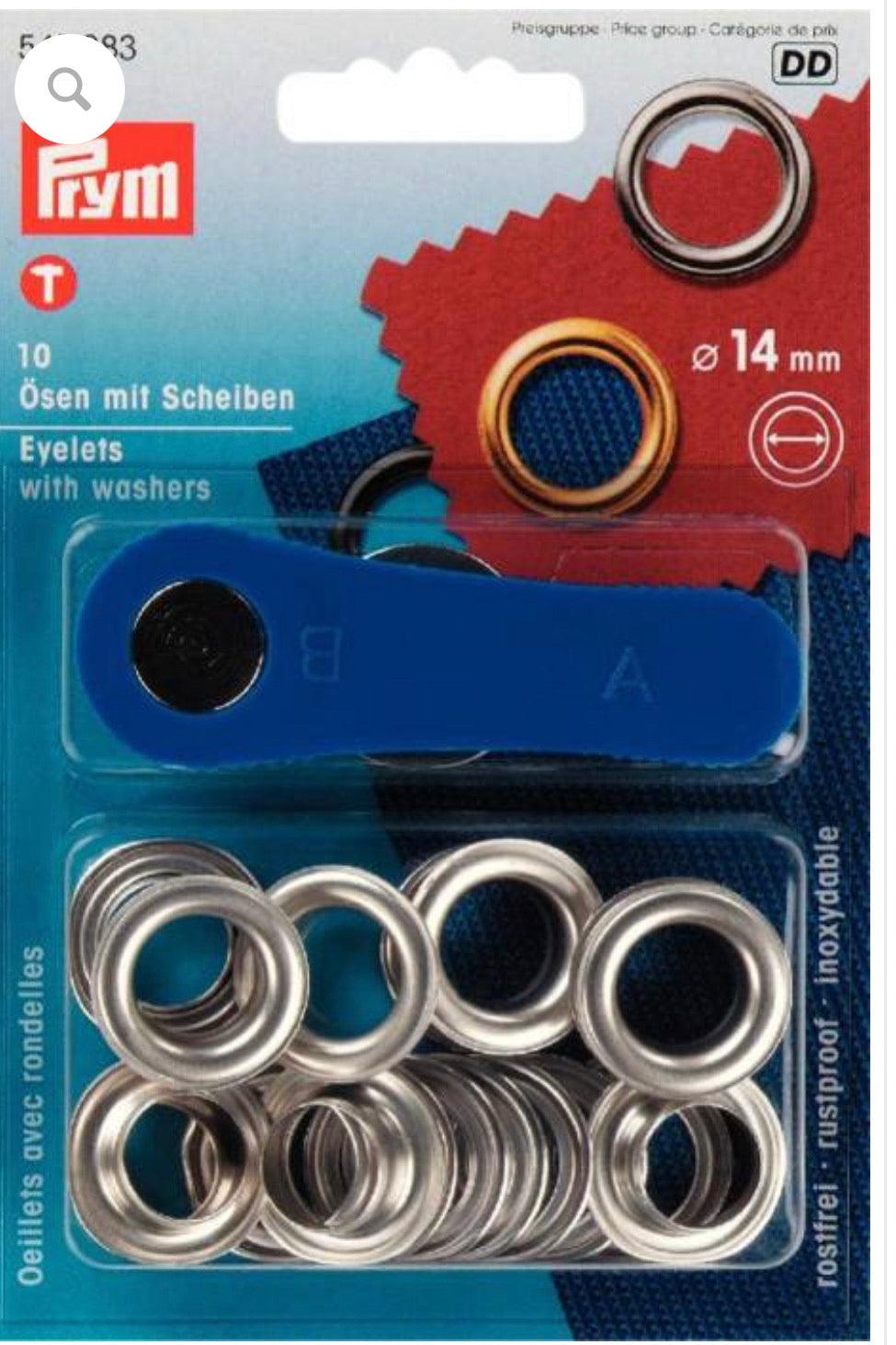 Prym Eyelets and washers, 14mm, silver-coloured
