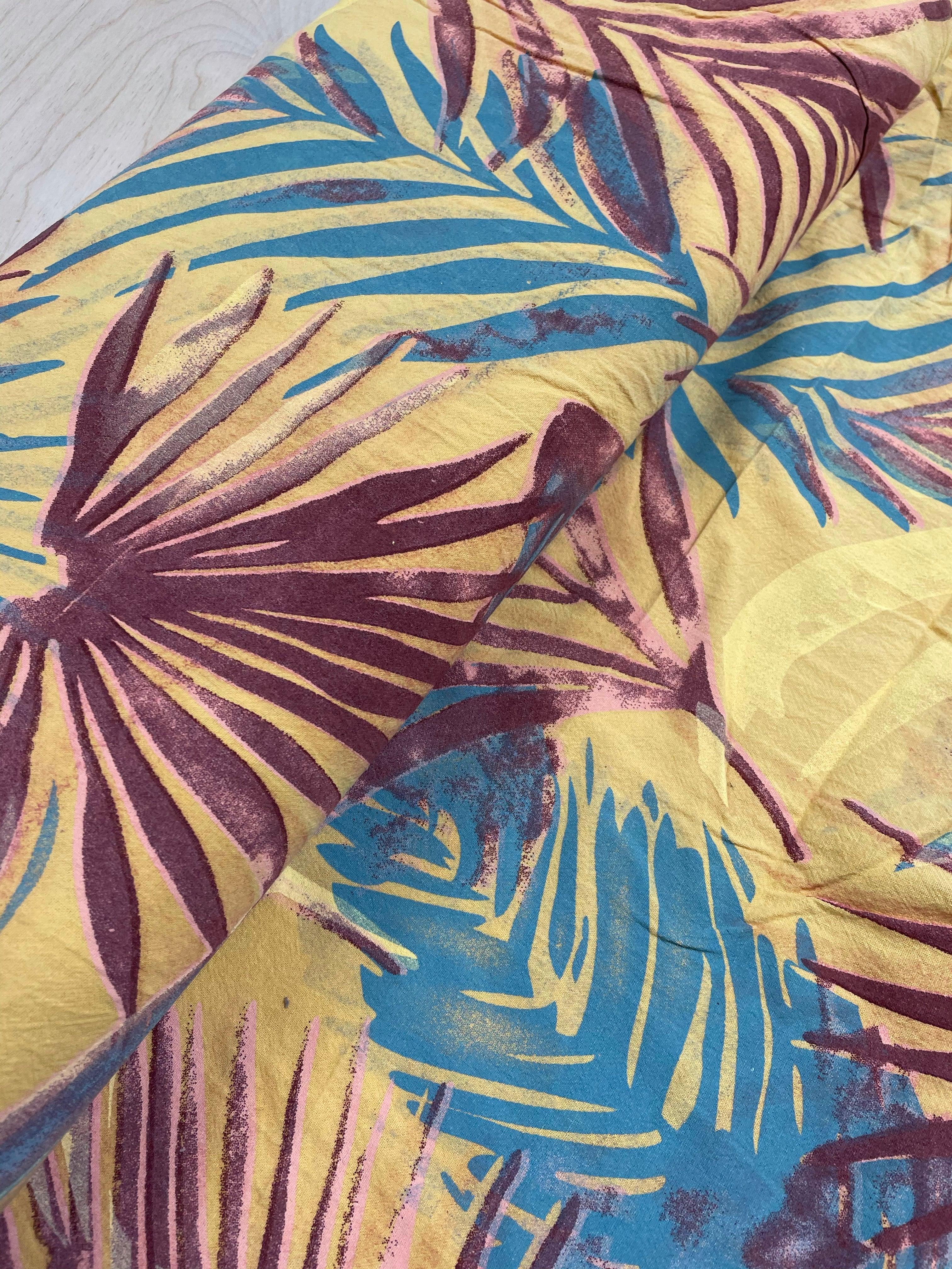 Tropical leaves Yellow Washed Cotton