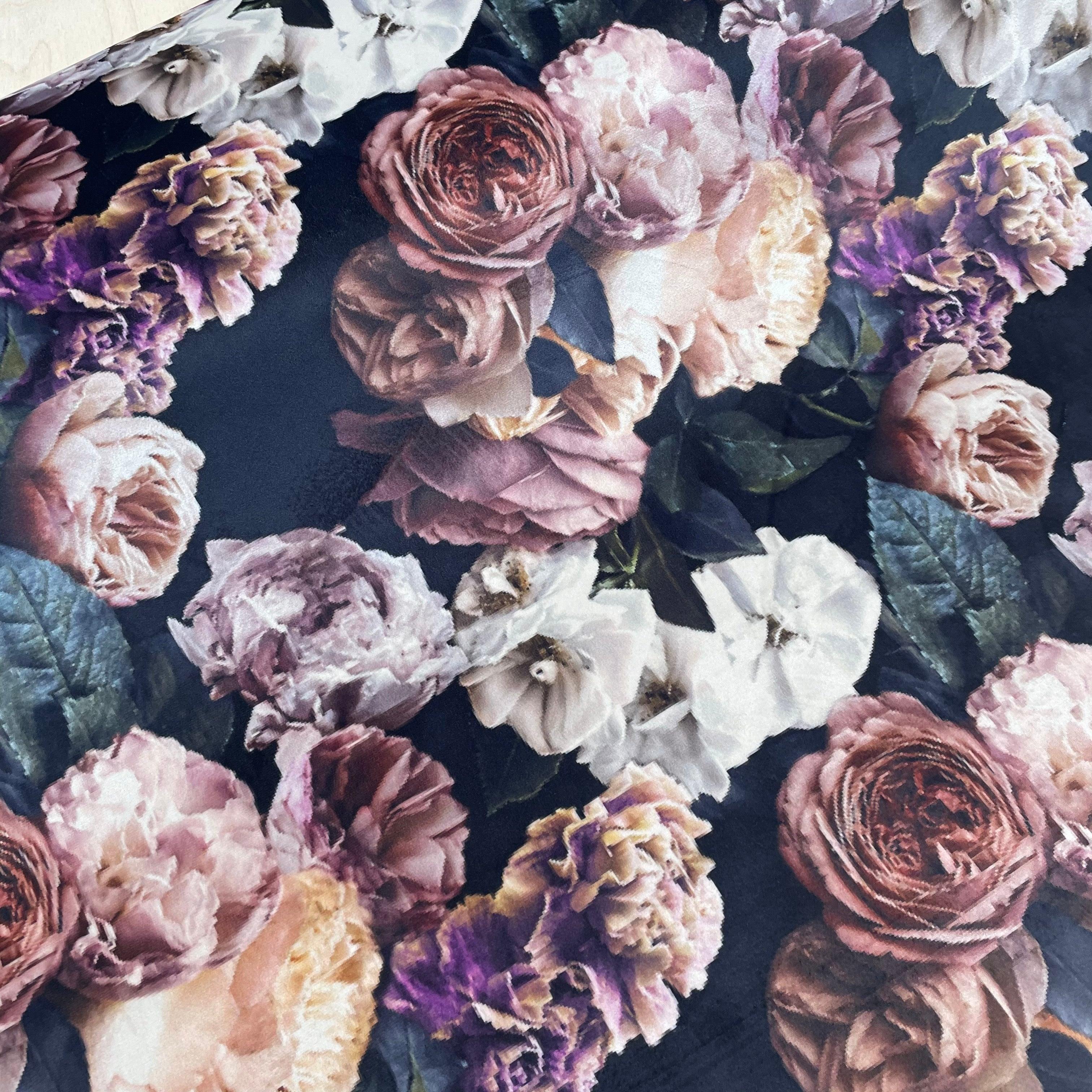 SALE - Flowers Black Purple Velvet Print