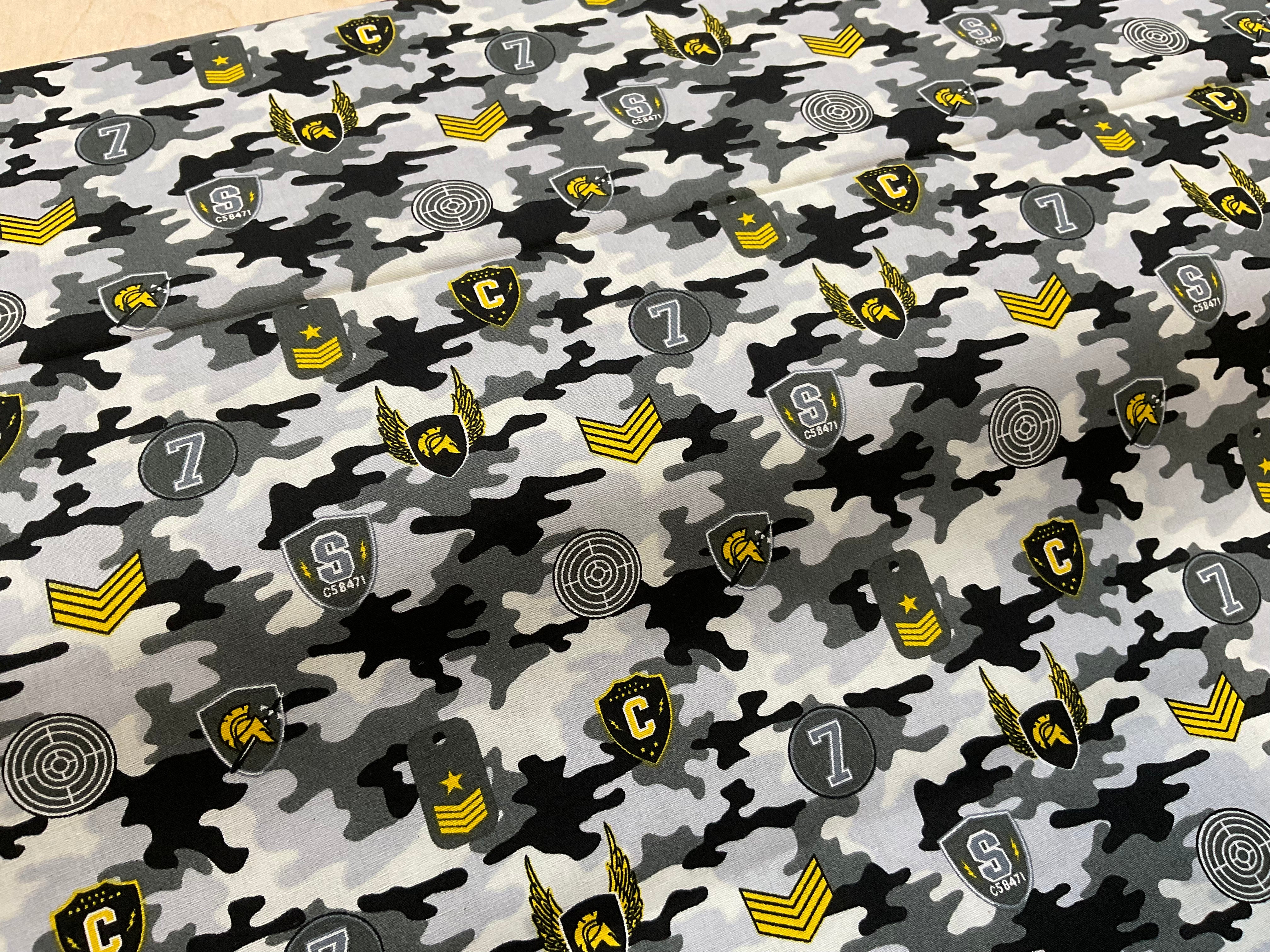 SALE - Army Badges on camouflage Cotton Poplin