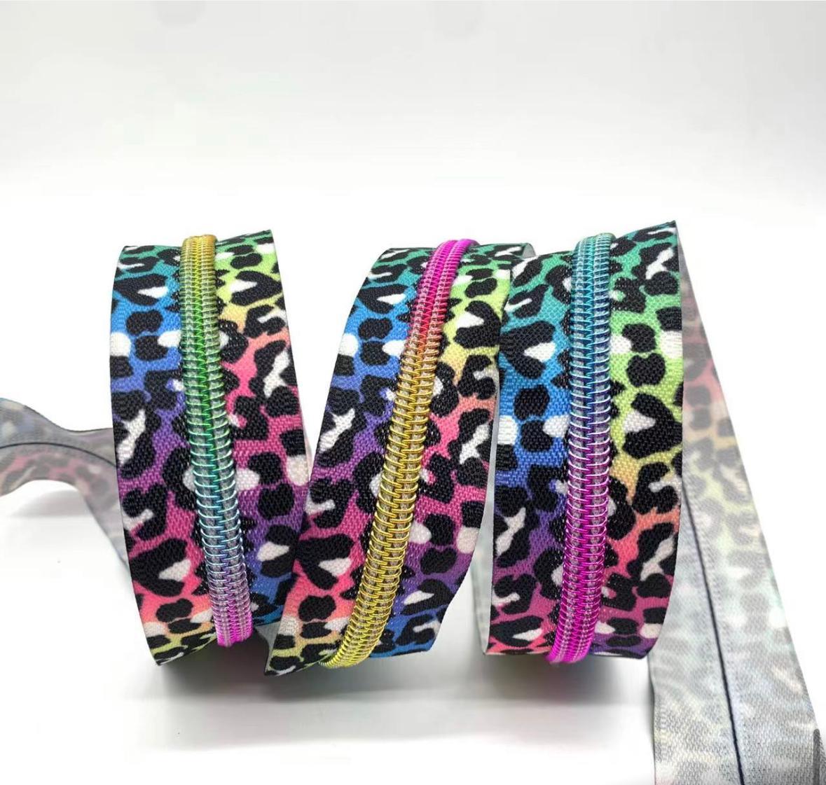 Rainbow Leopard Print Continuous Zipper Tape