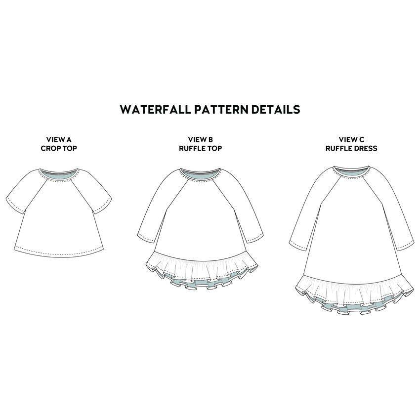 Chalk and Notch Waterfall Raglan Top and Dress Sewing Pattern (Sizes 0-30)