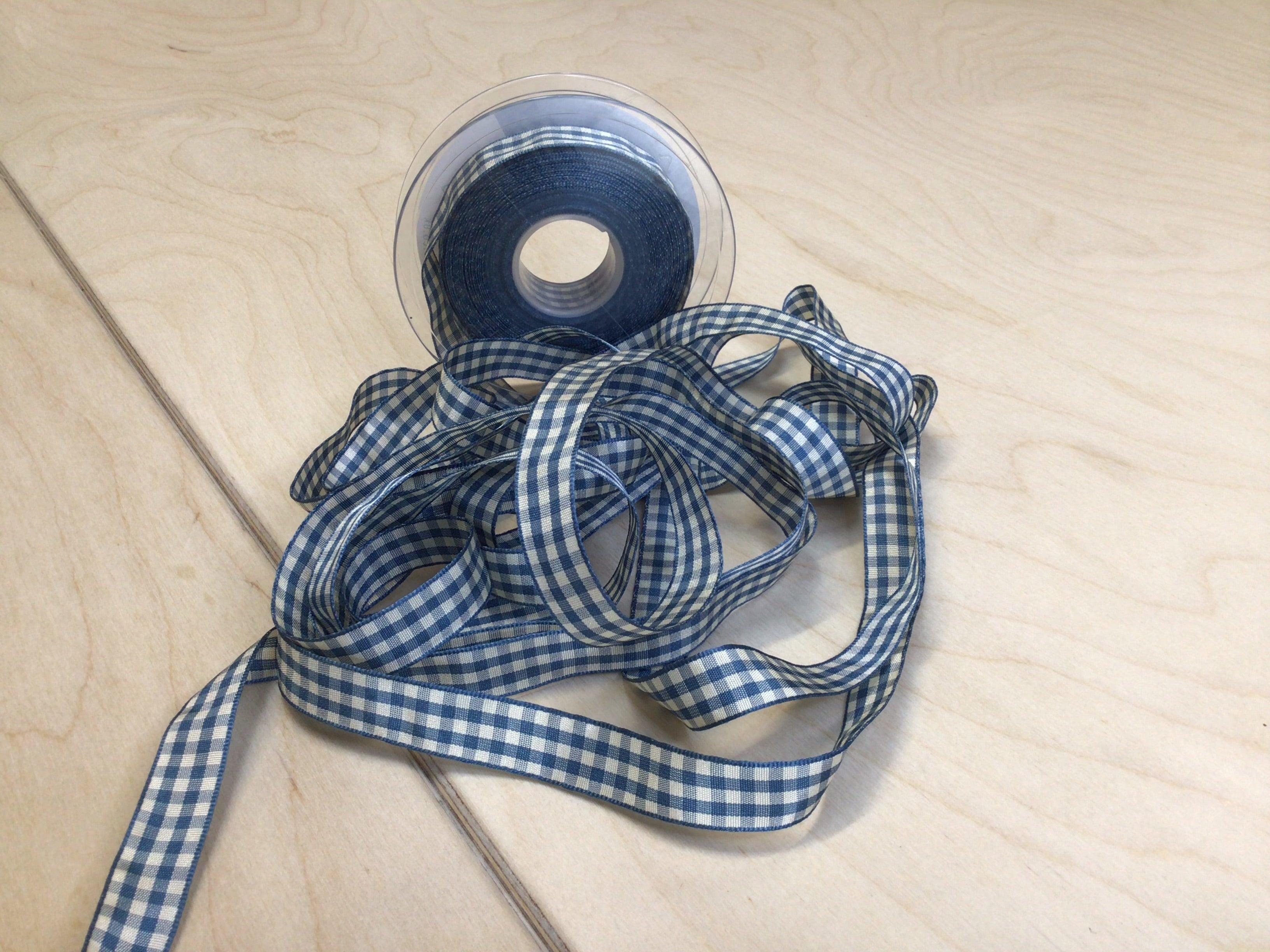15mm Natural Blue Gingham Ribbon