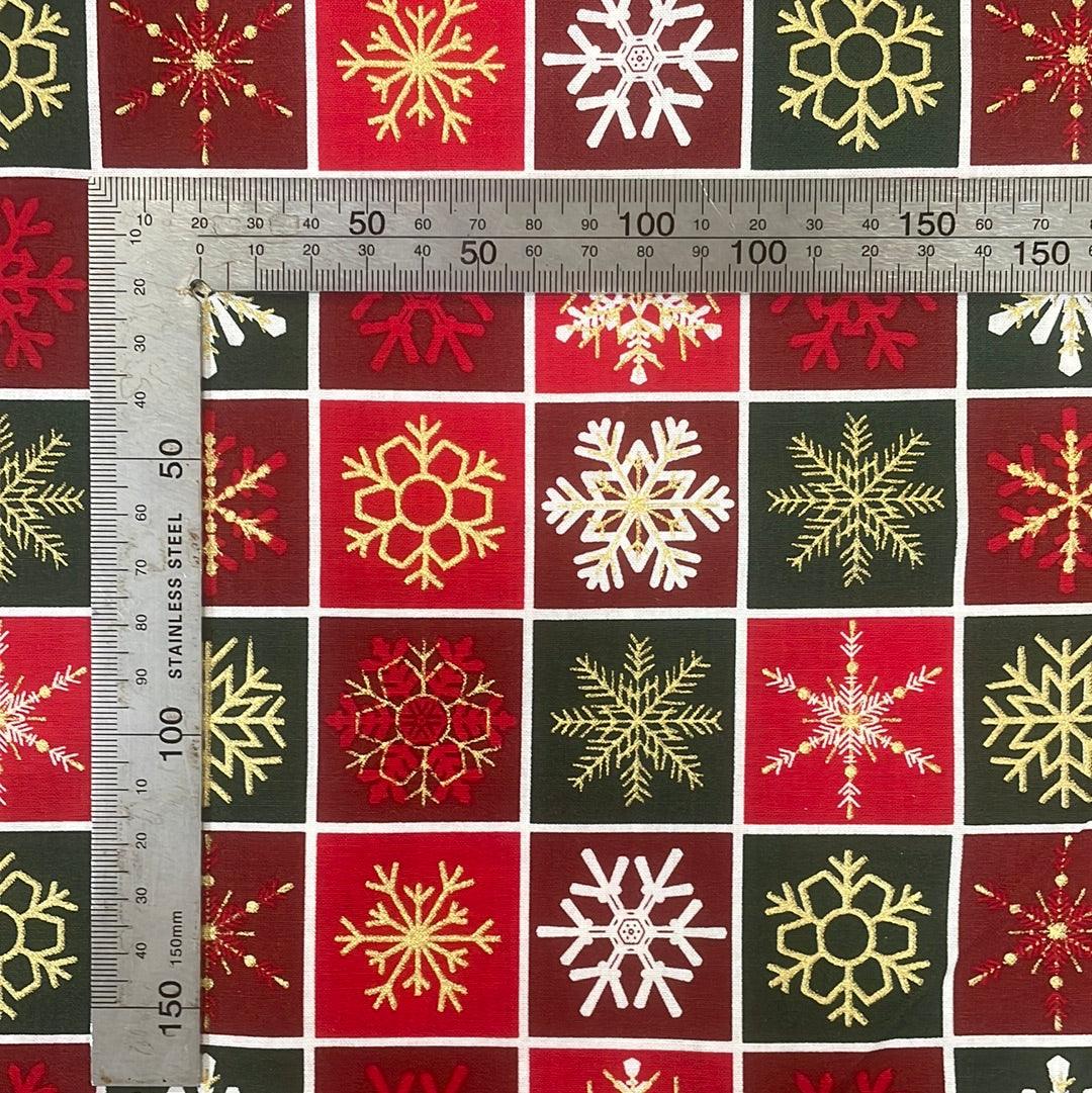 SALE - Checkboard Metallic snowflakes 100%  Cotton